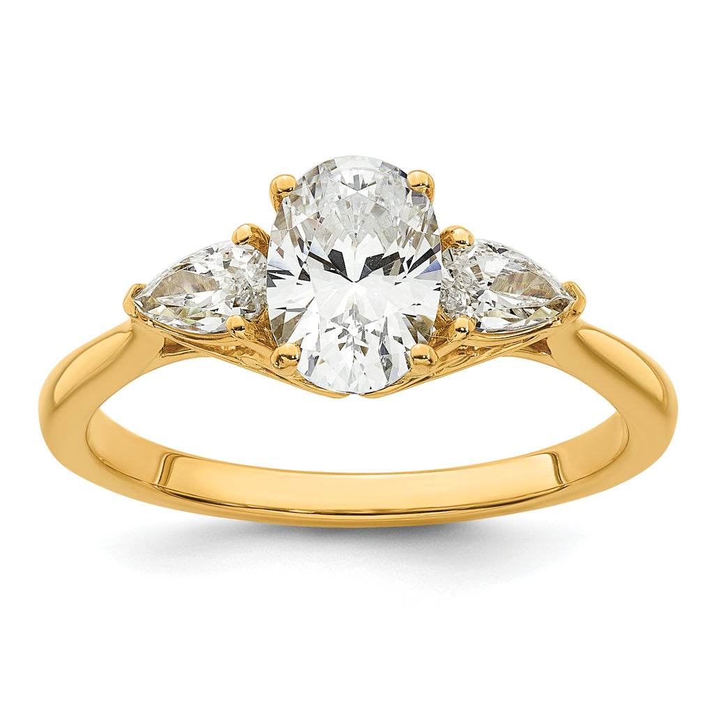 14k 1 3/8 carat Lab Grown Diamond VS+ F+ Oval and Pear Complete Three Stone Engagement Ring