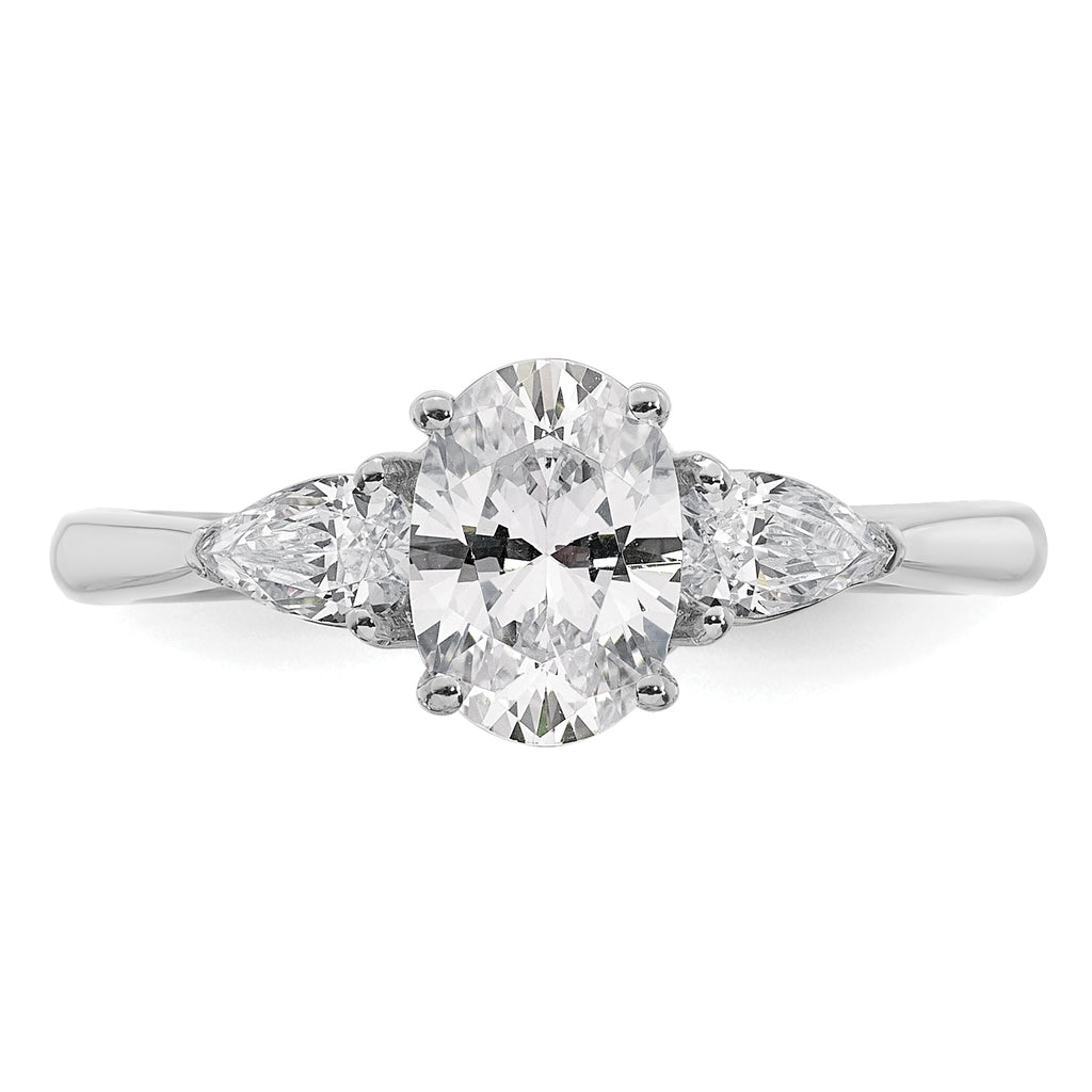 14k White Gold 1 3/8 carat Certified Lab Grown Diamond VS+ F+ Oval and Pear Complete Three Stone Engagement Ring