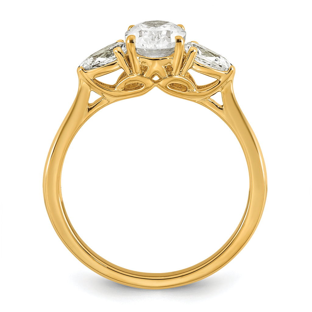 14k 1 3/8 carat Certified Lab Grown Diamond VS+ F+ Oval and Pear Complete Three Stone Engagement Ring