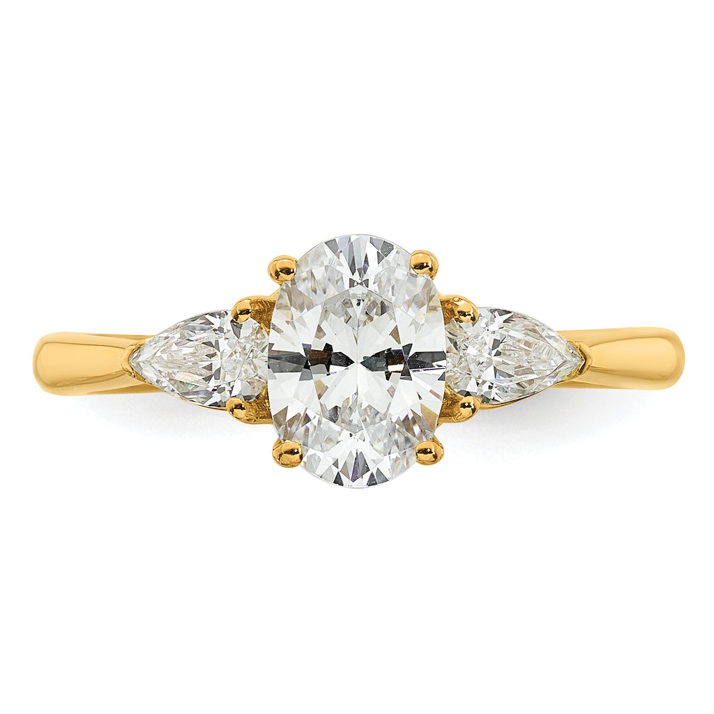 14k 1 3/8 carat Certified Lab Grown Diamond VS+ F+ Oval and Pear Complete Three Stone Engagement Ring