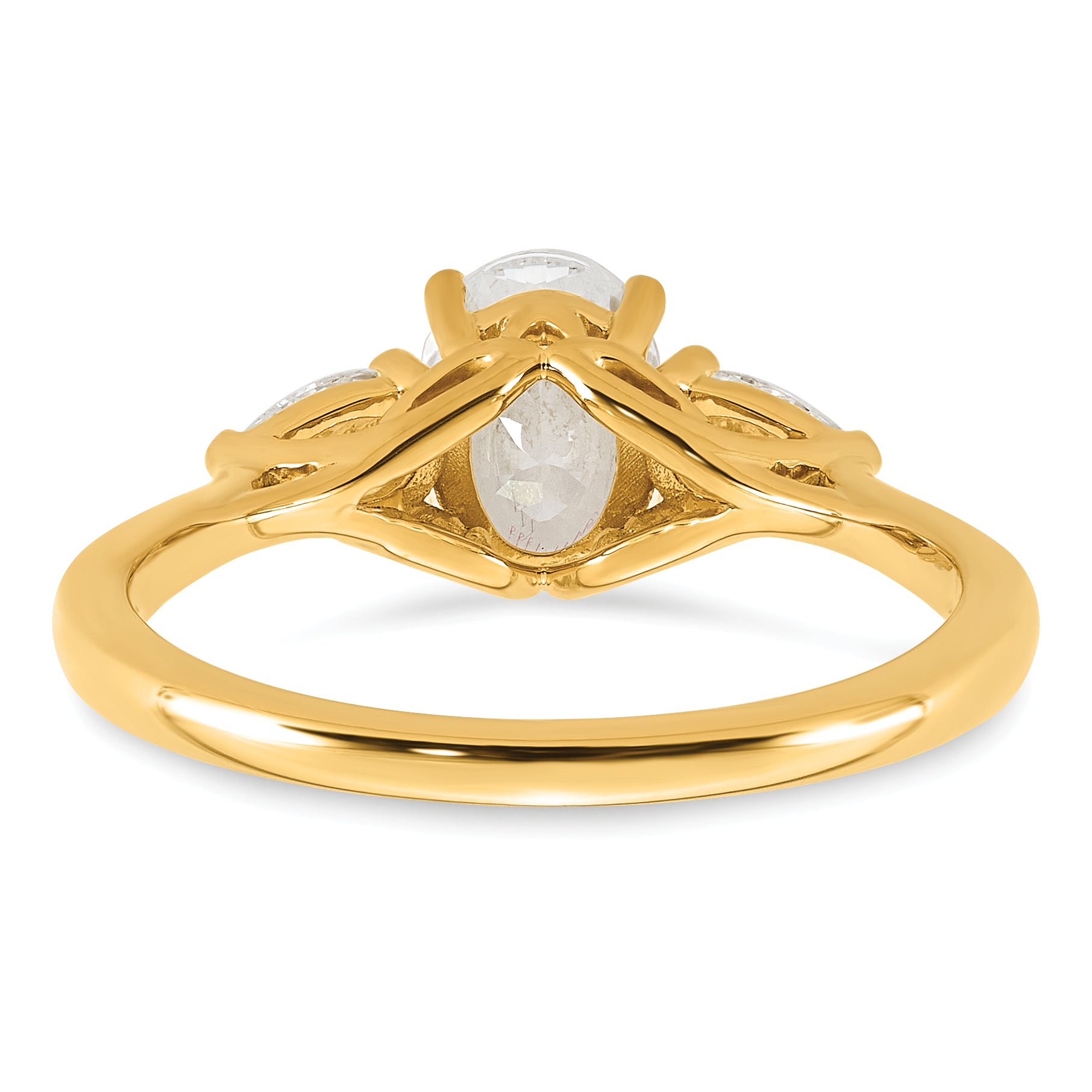 14k 1 3/8 carat Certified Lab Grown Diamond VS+ F+ Oval and Pear Complete Three Stone Engagement Ring
