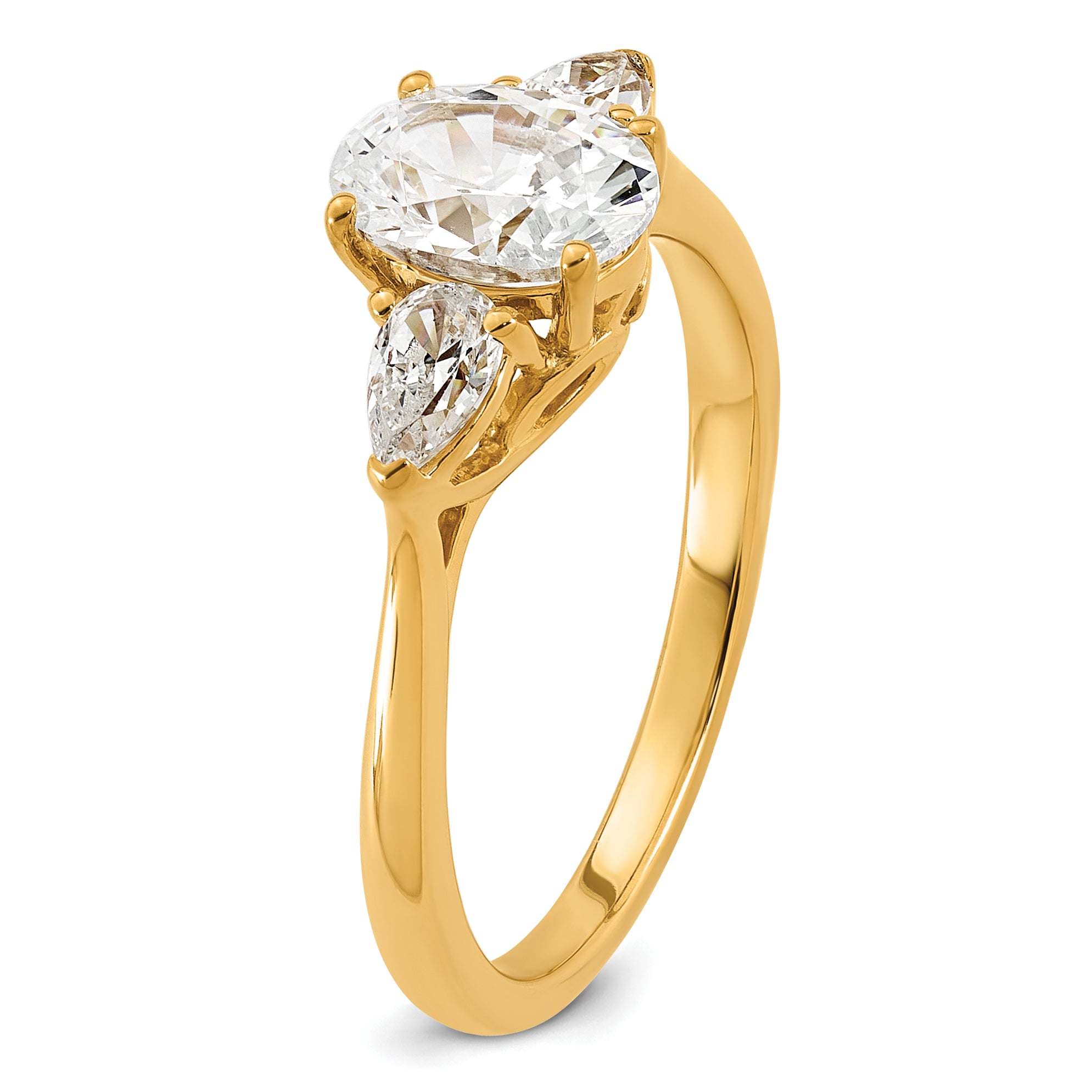 14k 1 3/8 carat Certified Lab Grown Diamond VS+ F+ Oval and Pear Complete Three Stone Engagement Ring