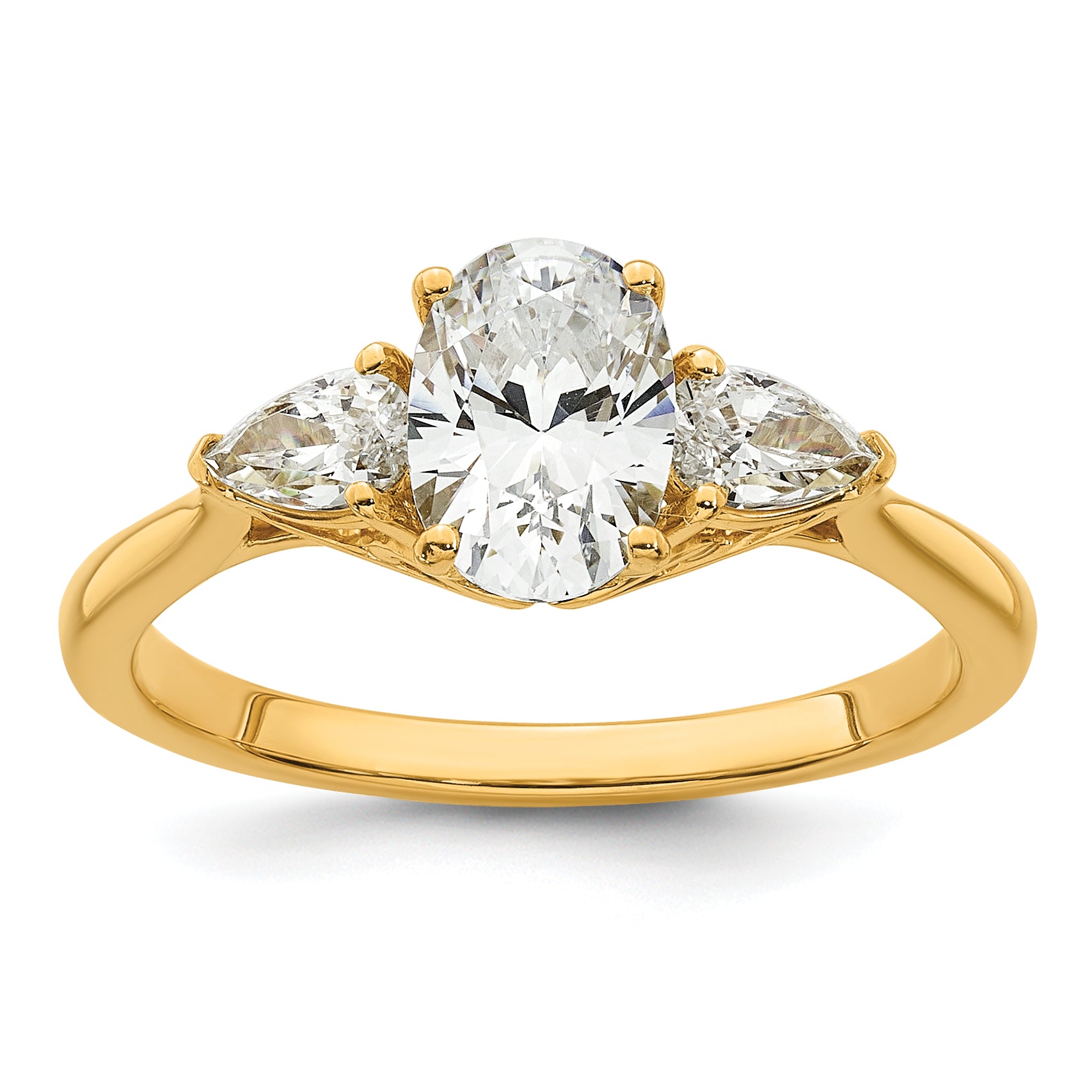 14k 1 3/8 carat Certified Lab Grown Diamond VS+ F+ Oval and Pear Complete Three Stone Engagement Ring Main image