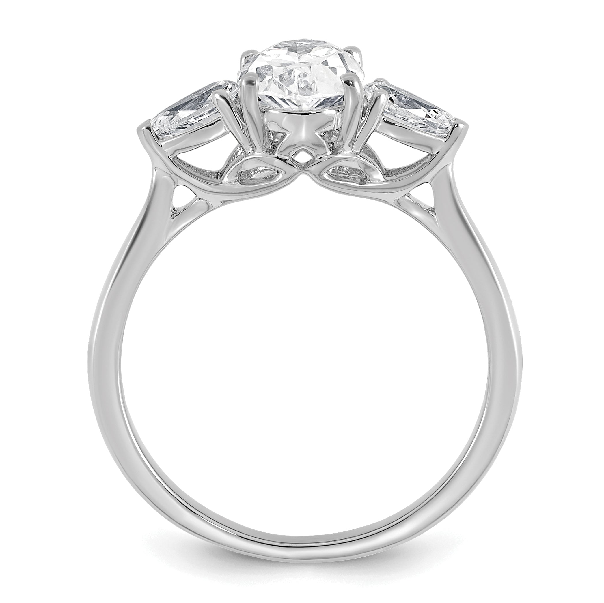 14k White Gold 1 7/8 carat Lab Grown Diamond VS+ F+ Oval and Pear Complete Three Stone Engagement Ring