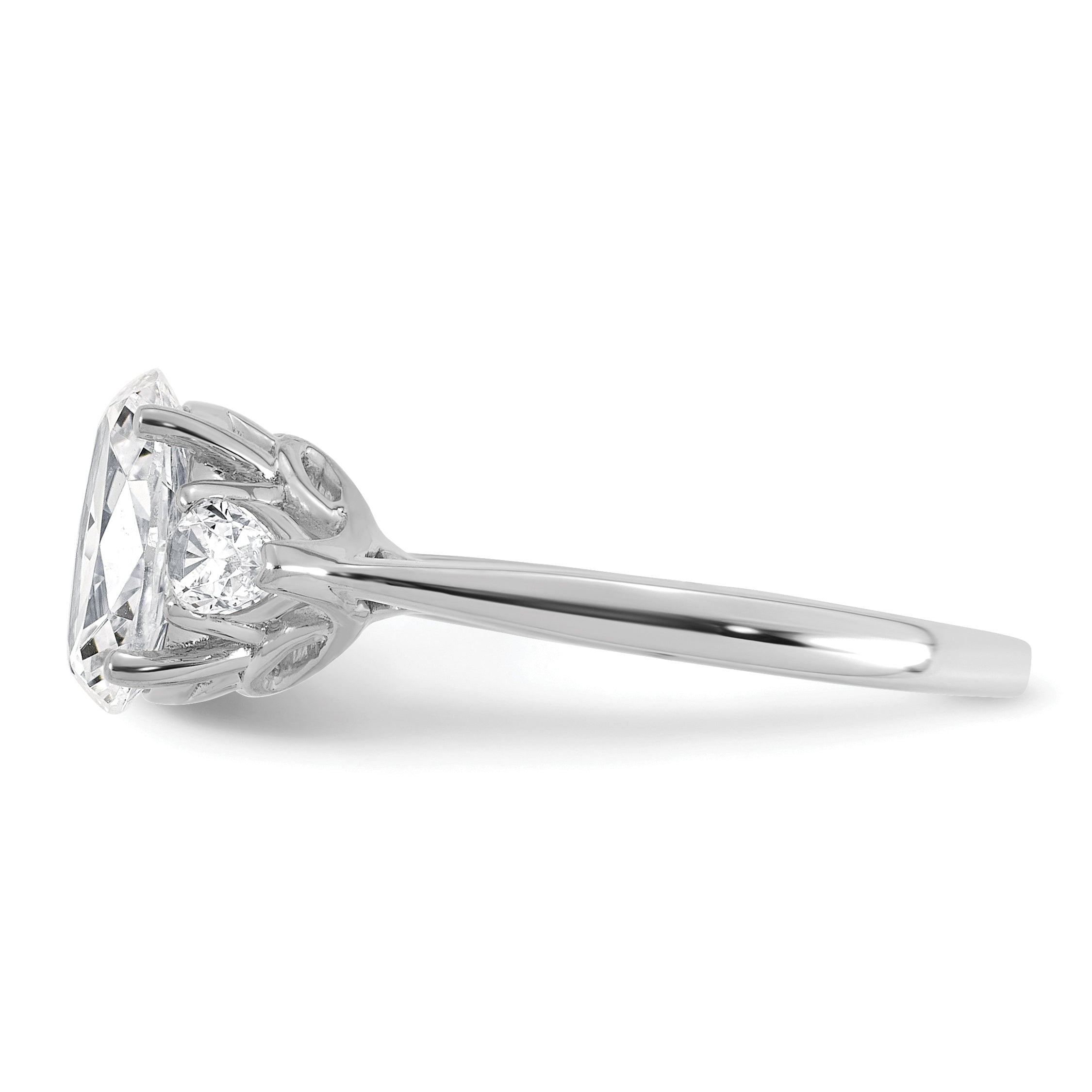 14k White Gold 1 7/8 carat Lab Grown Diamond VS+ F+ Oval and Pear Complete Three Stone Engagement Ring