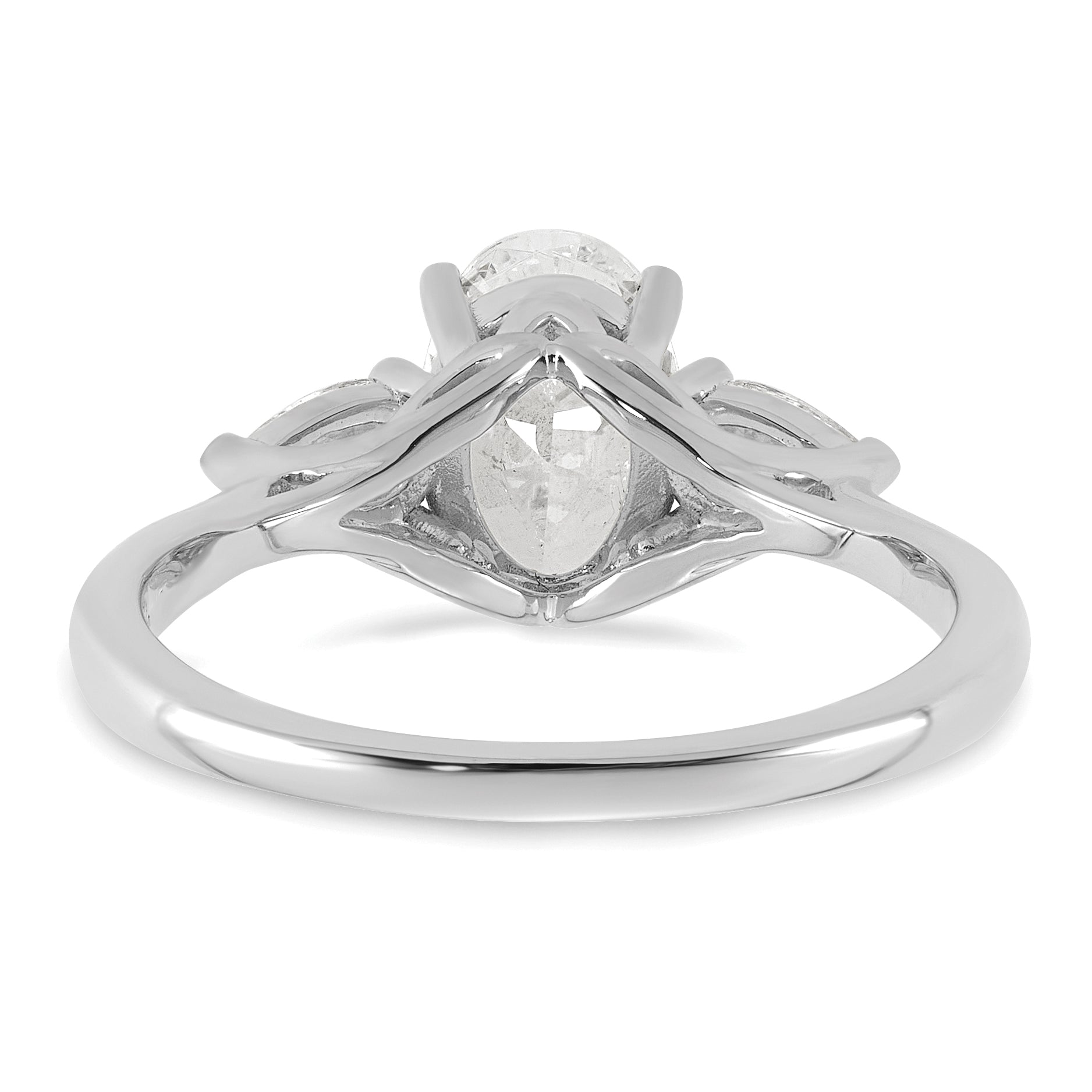 14k White Gold 1 7/8 carat Lab Grown Diamond VS+ F+ Oval and Pear Complete Three Stone Engagement Ring