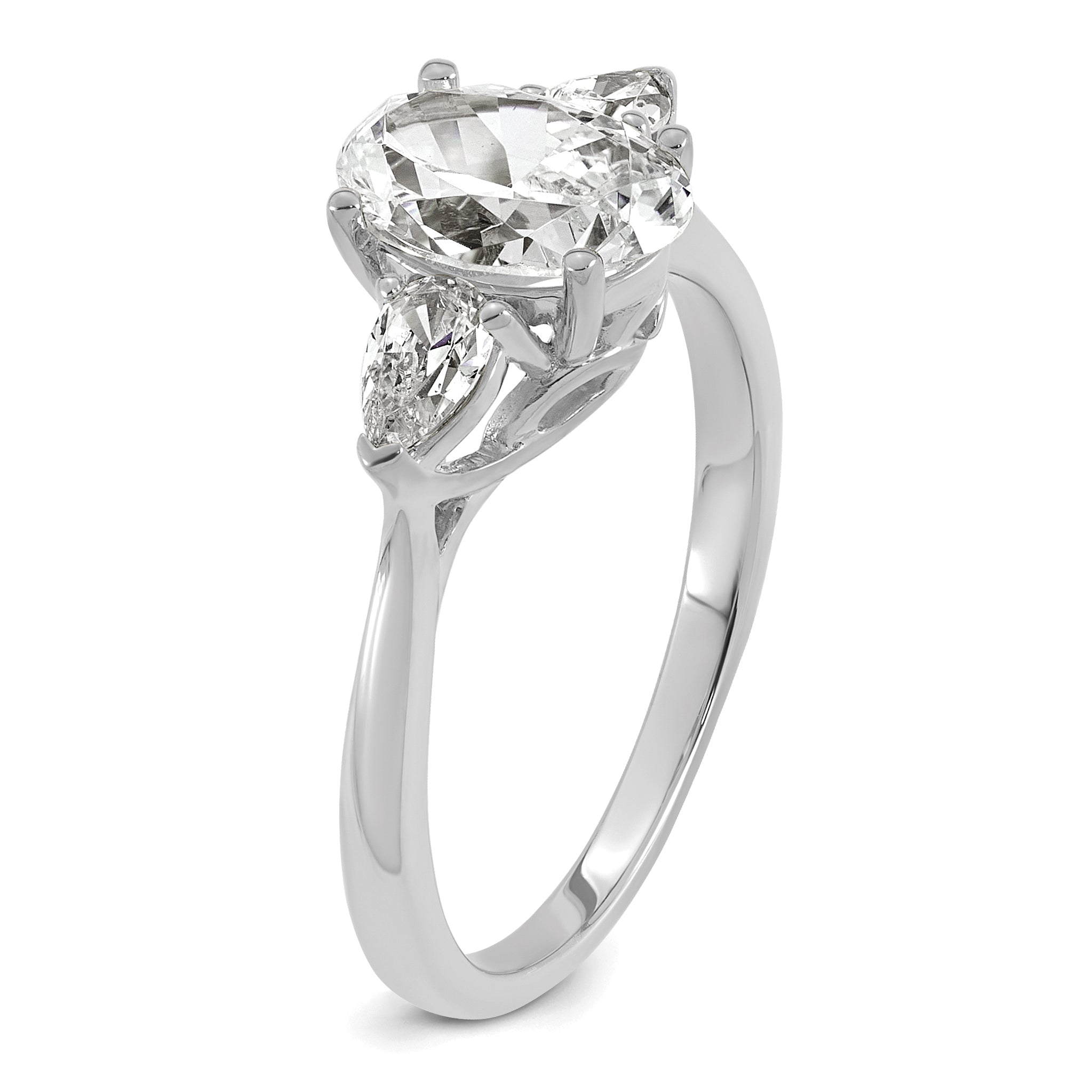 14k White Gold 1 7/8 carat Lab Grown Diamond VS+ F+ Oval and Pear Complete Three Stone Engagement Ring