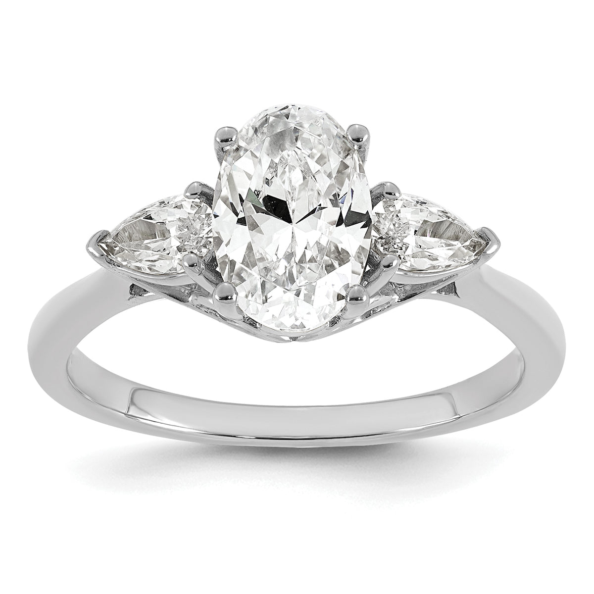 14k White Gold 1 7/8 carat Lab Grown Diamond VS+ F+ Oval and Pear Complete Three Stone Engagement Ring