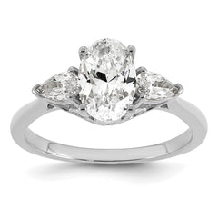 14k White Gold 1 7/8 carat Lab Grown Diamond VS+ F+ Oval and Pear Complete Three Stone Engagement Ring