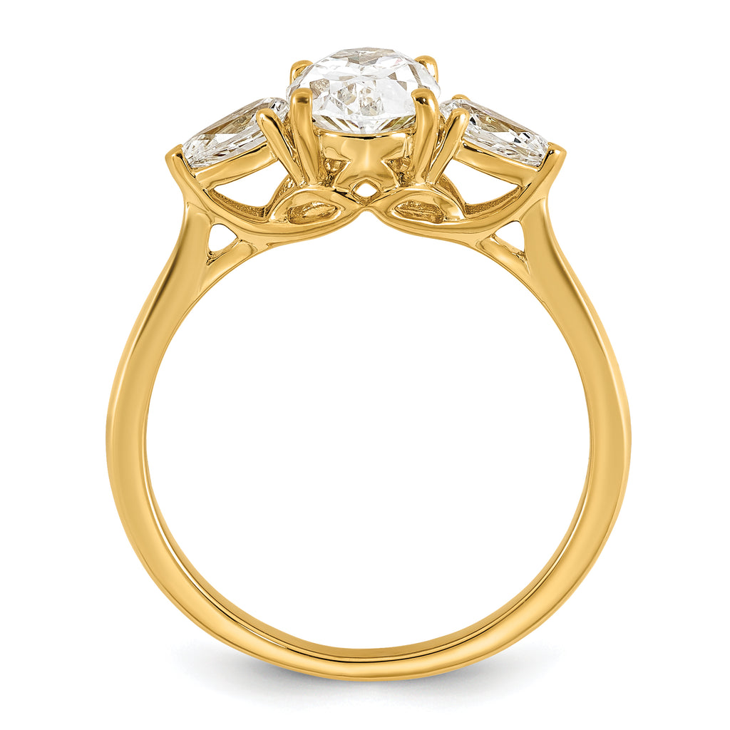 14k 1 7/8 carat Lab Grown Diamond VS+ F+ Oval and Pear Complete Three Stone Engagement Ring