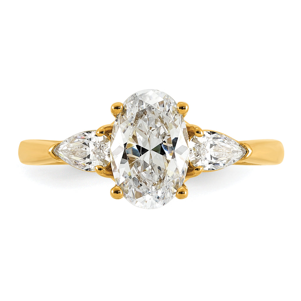 14k 1 7/8 carat Lab Grown Diamond VS+ F+ Oval and Pear Complete Three Stone Engagement Ring