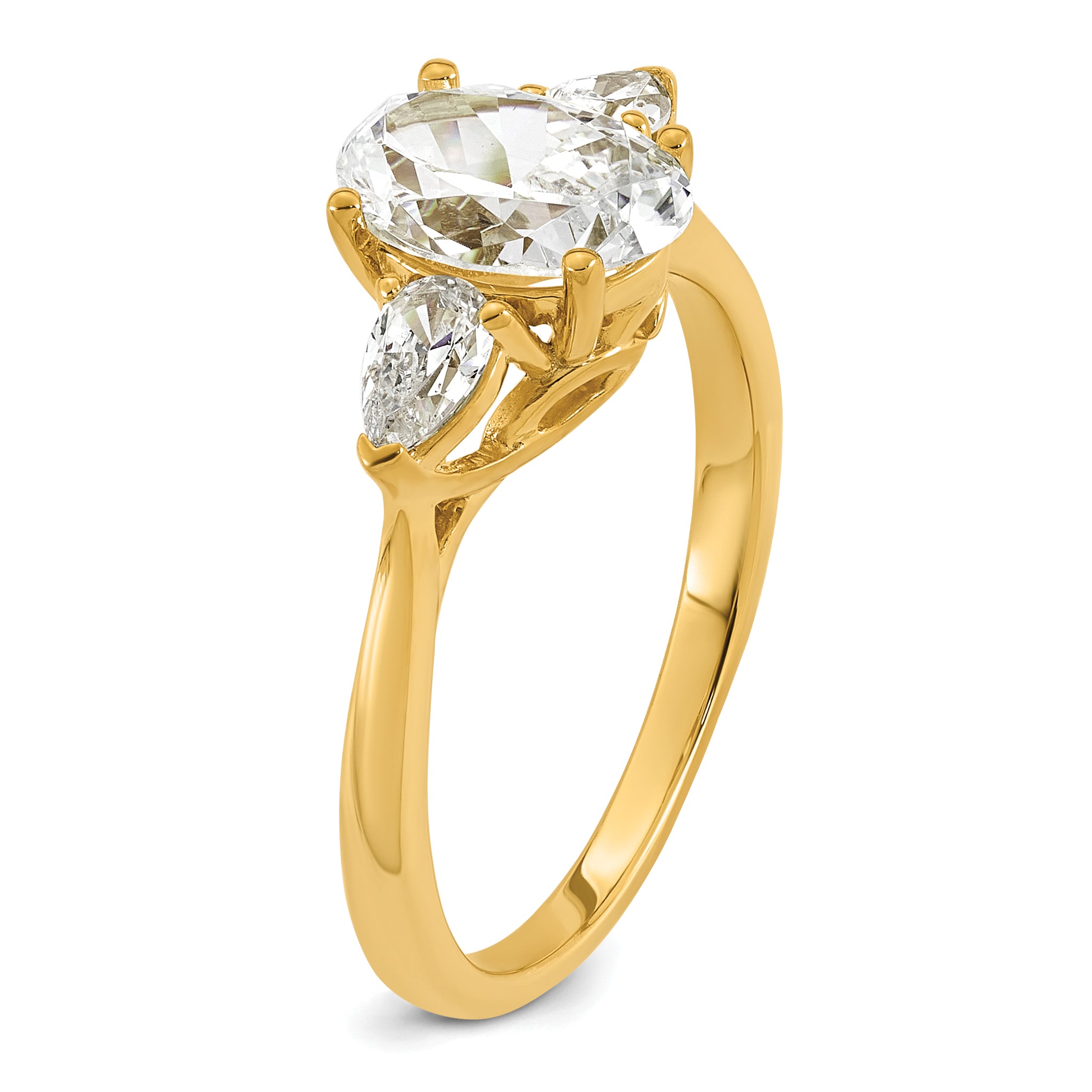 14k 1 7/8 carat Lab Grown Diamond VS+ F+ Oval and Pear Complete Three Stone Engagement Ring