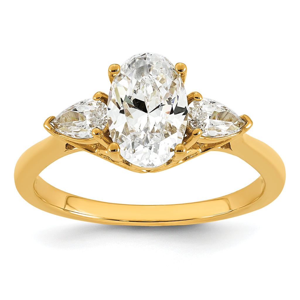 14k 1 7/8 carat Lab Grown Diamond VS+ F+ Oval and Pear Complete Three Stone Engagement Ring