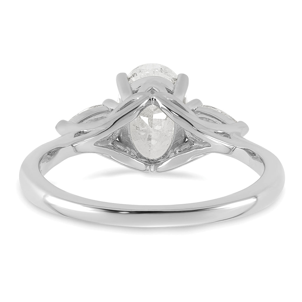 14k White Gold 1 7/8 carat Certified Lab Grown Diamond VS+ F+ Oval and Pear Complete Three Stone Engagement Ring