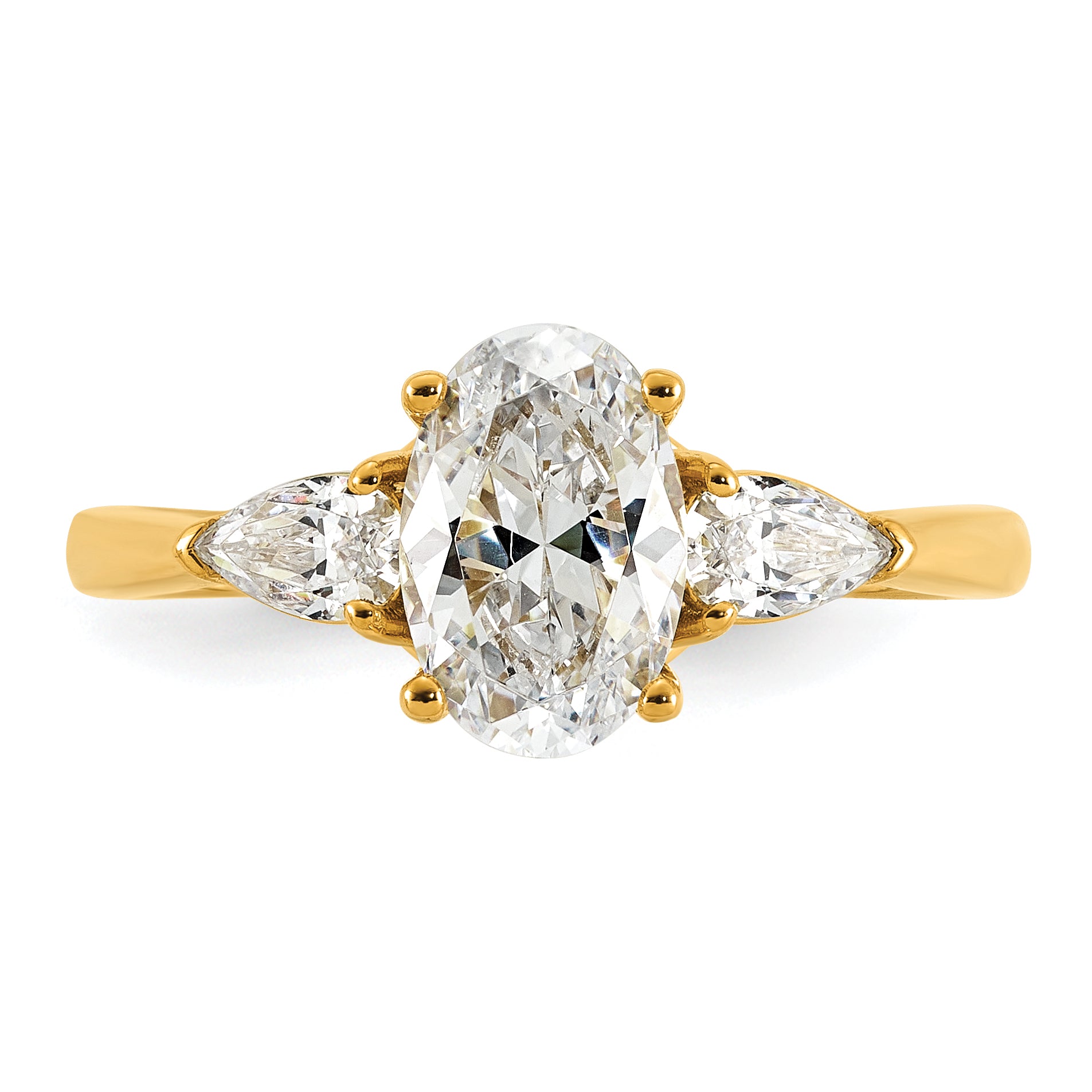 14k 1 7/8 carat Certified Lab Grown Diamond VS+ F+ Oval and Pear Complete Three Stone Engagement Ring