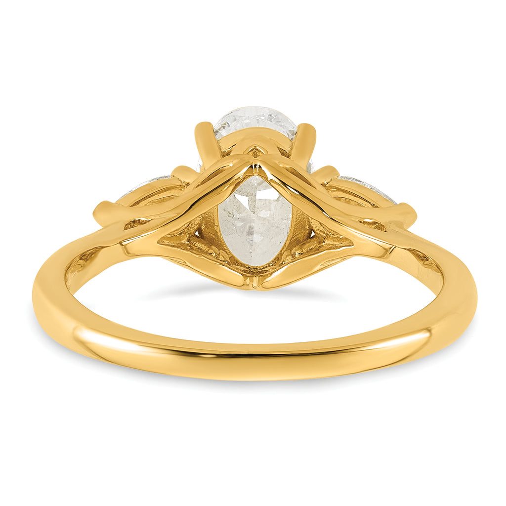 14k 1 7/8 carat Certified Lab Grown Diamond VS+ F+ Oval and Pear Complete Three Stone Engagement Ring