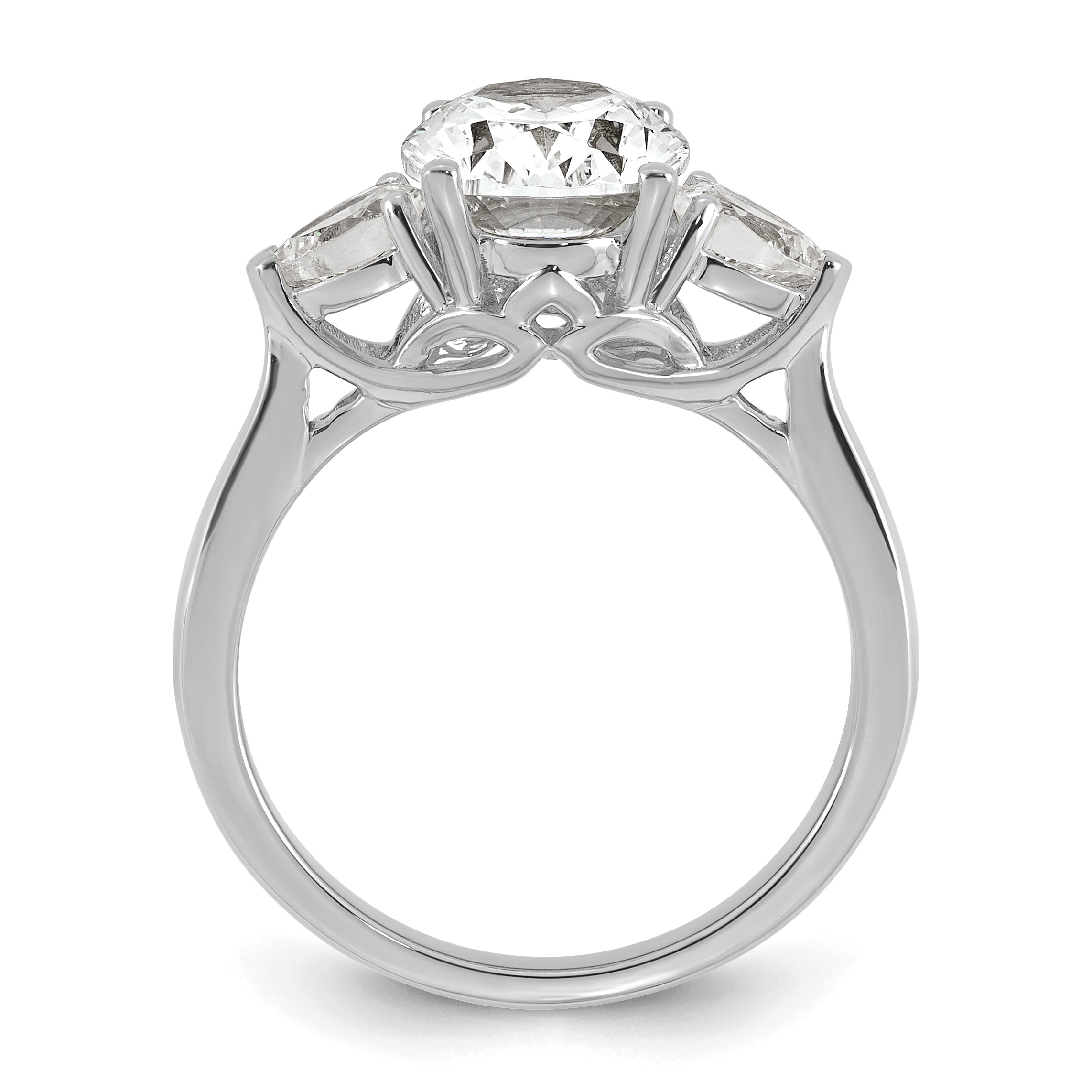 14k White Gold 2 1/2 carat Lab Grown Diamond VS+ F+ Oval and Pear Complete Three Stone Engagement Ring