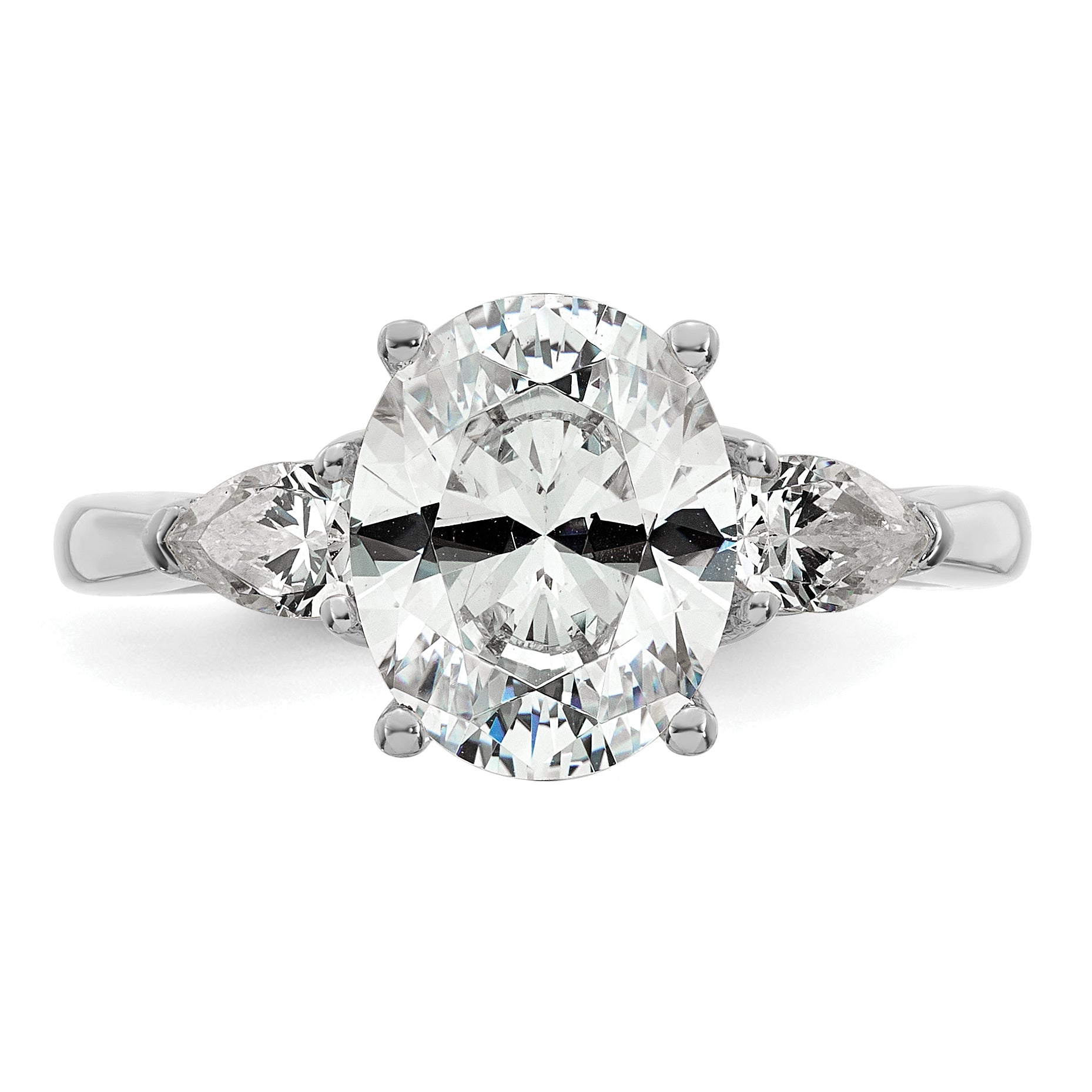 14k White Gold 2 1/2 carat Lab Grown Diamond VS+ F+ Oval and Pear Complete Three Stone Engagement Ring