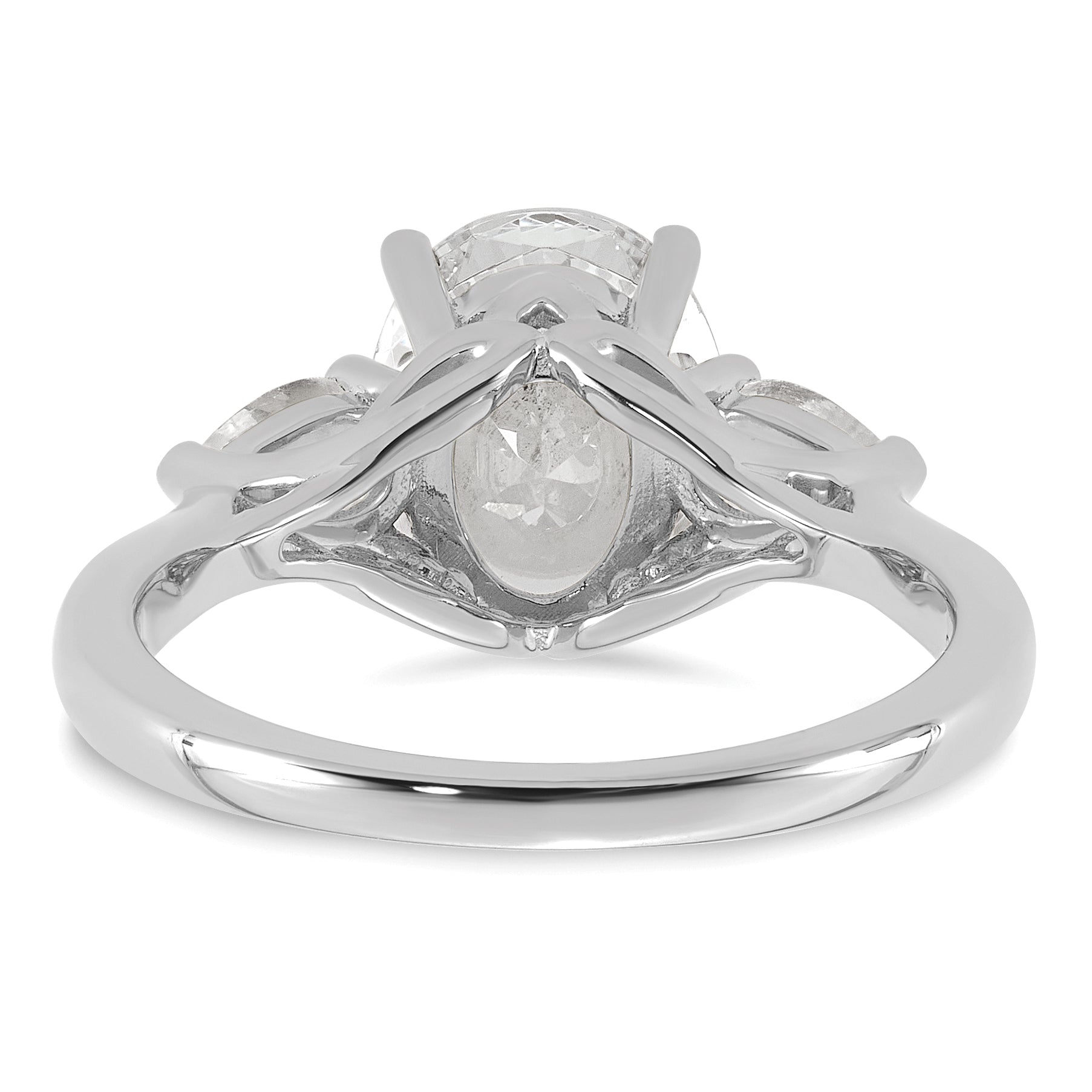14k White Gold 2 1/2 carat Lab Grown Diamond VS+ F+ Oval and Pear Complete Three Stone Engagement Ring