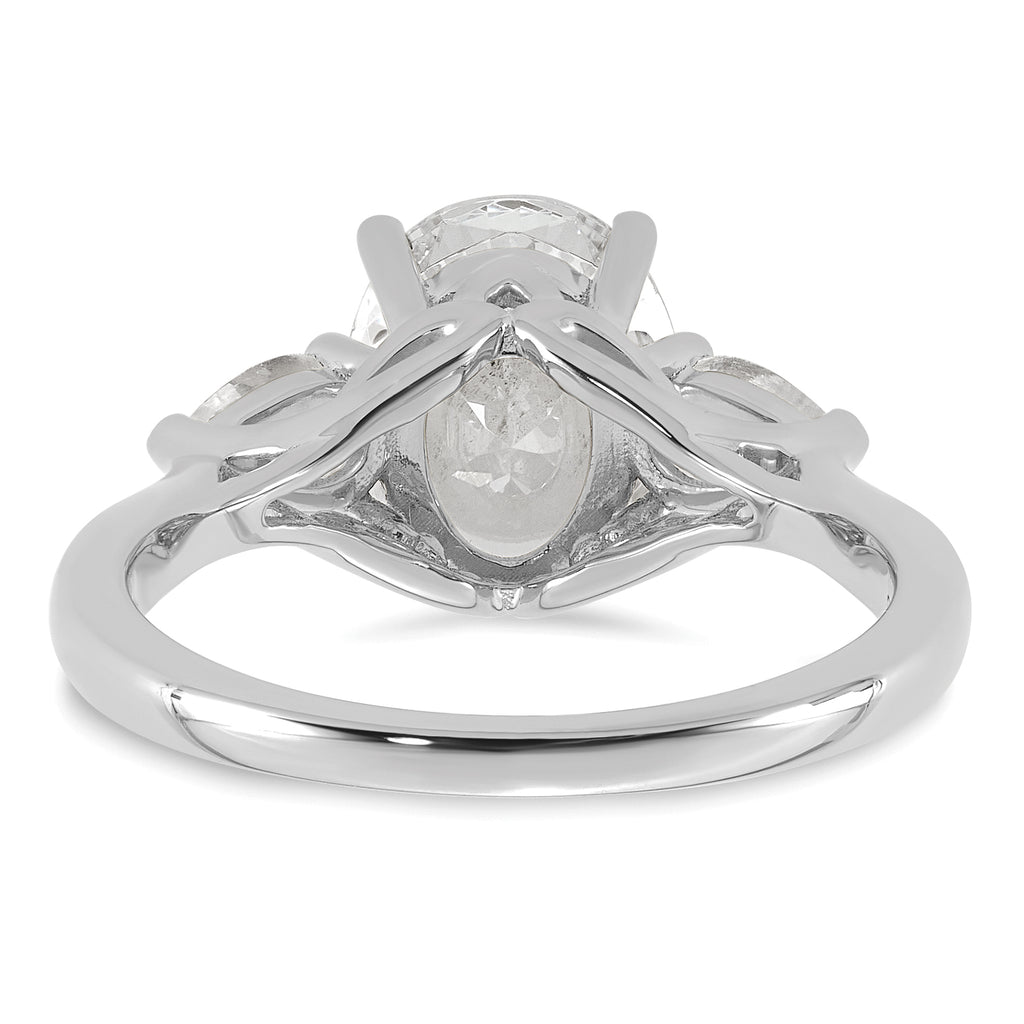 14k White Gold 2 1/2 carat Lab Grown Diamond VS+ F+ Oval and Pear Complete Three Stone Engagement Ring