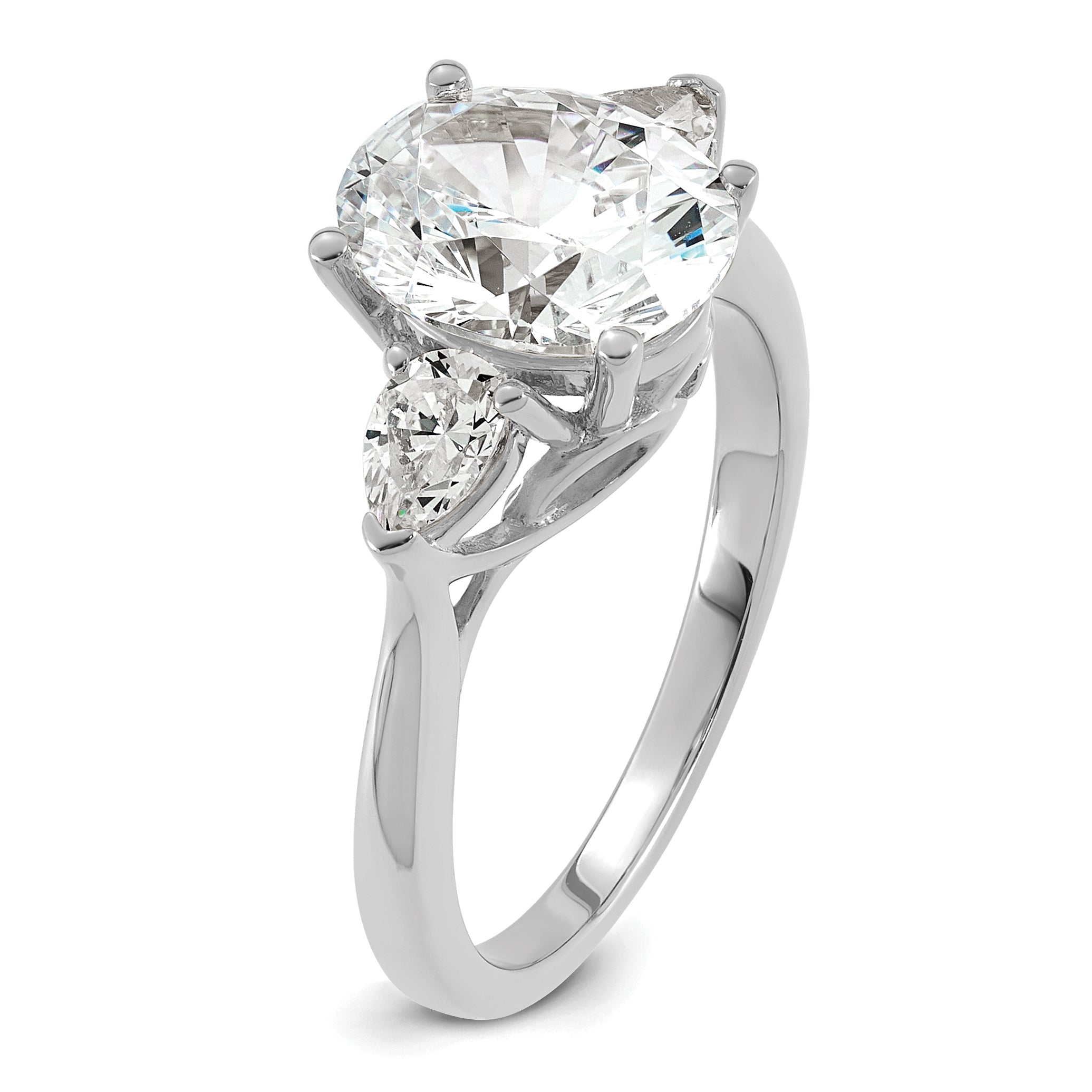 14k White Gold 2 1/2 carat Lab Grown Diamond VS+ F+ Oval and Pear Complete Three Stone Engagement Ring