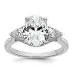 14k White Gold 2 1/2 carat Lab Grown Diamond VS+ F+ Oval and Pear Complete Three Stone Engagement Ring