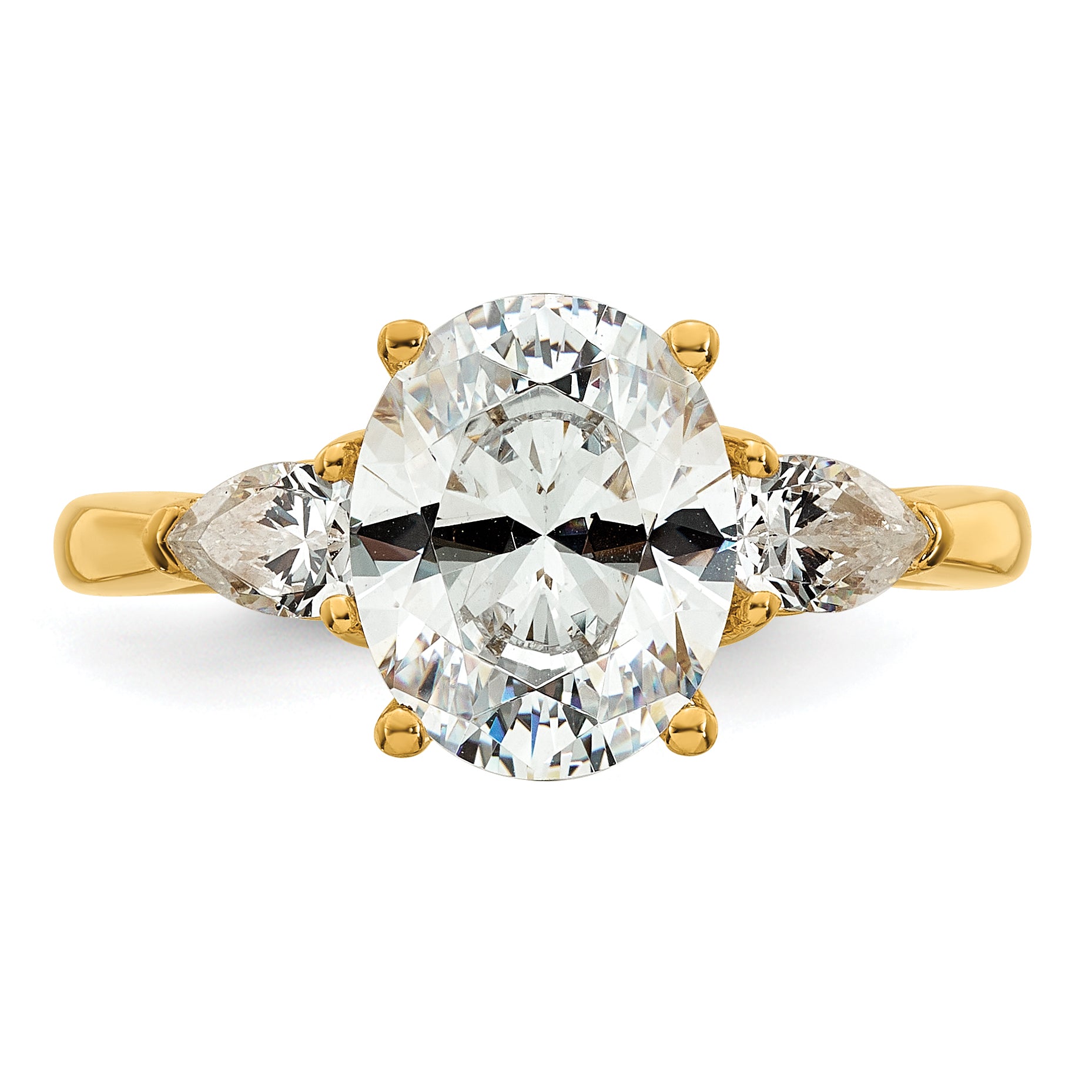14k 2 1/2 carat Lab Grown Diamond VS+ F+ Oval and Pear Complete Three Stone Engagement Ring