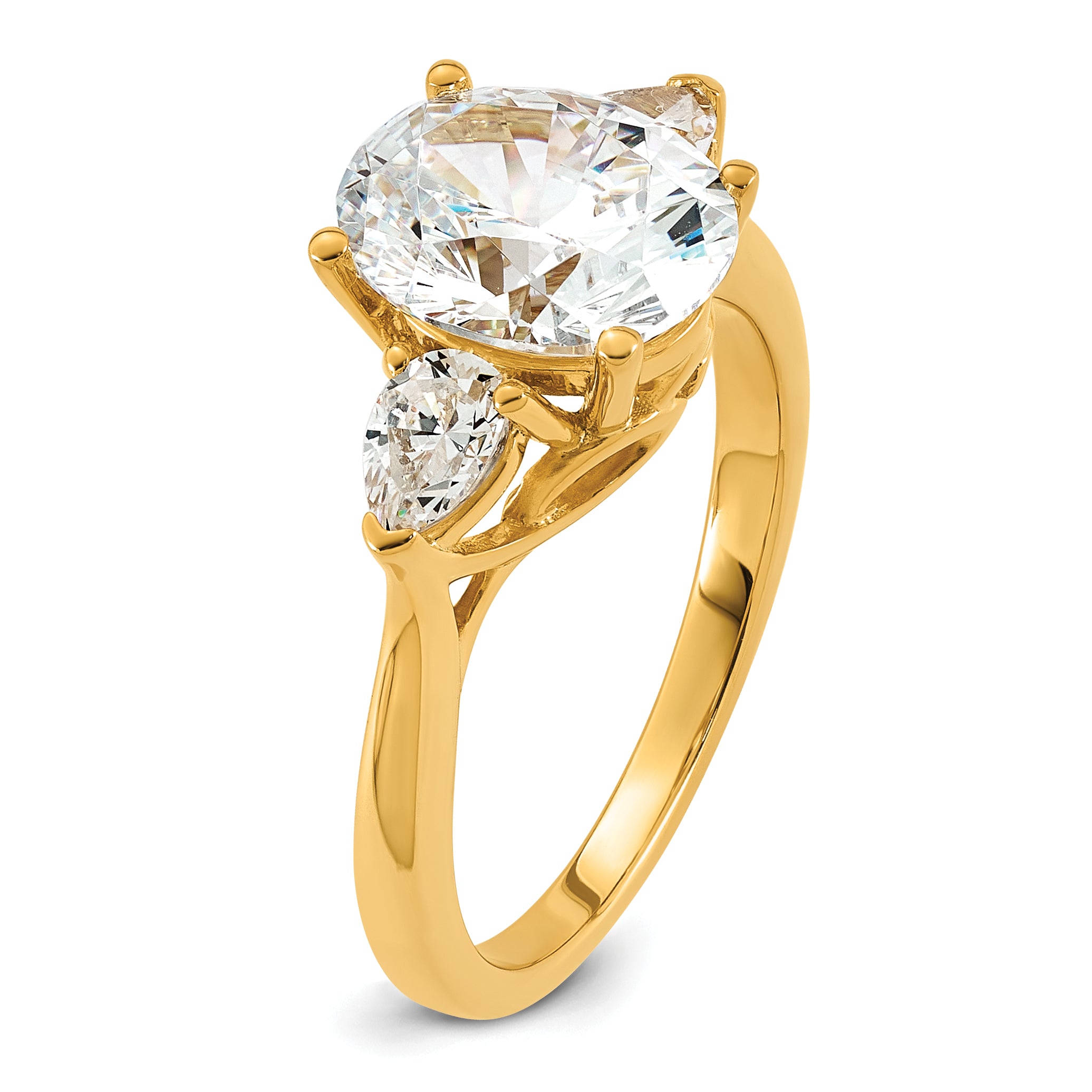 14k 2 1/2 carat Lab Grown Diamond VS+ F+ Oval and Pear Complete Three Stone Engagement Ring