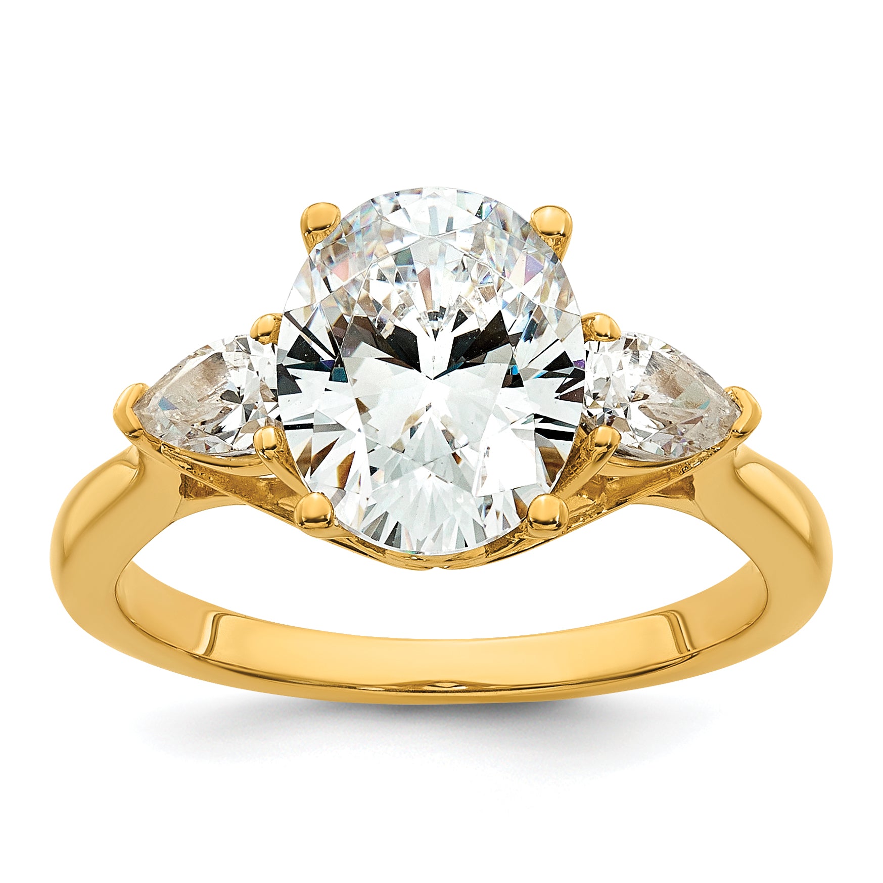 14k 2 1/2 carat Lab Grown Diamond VS+ F+ Oval and Pear Complete Three Stone Engagement Ring