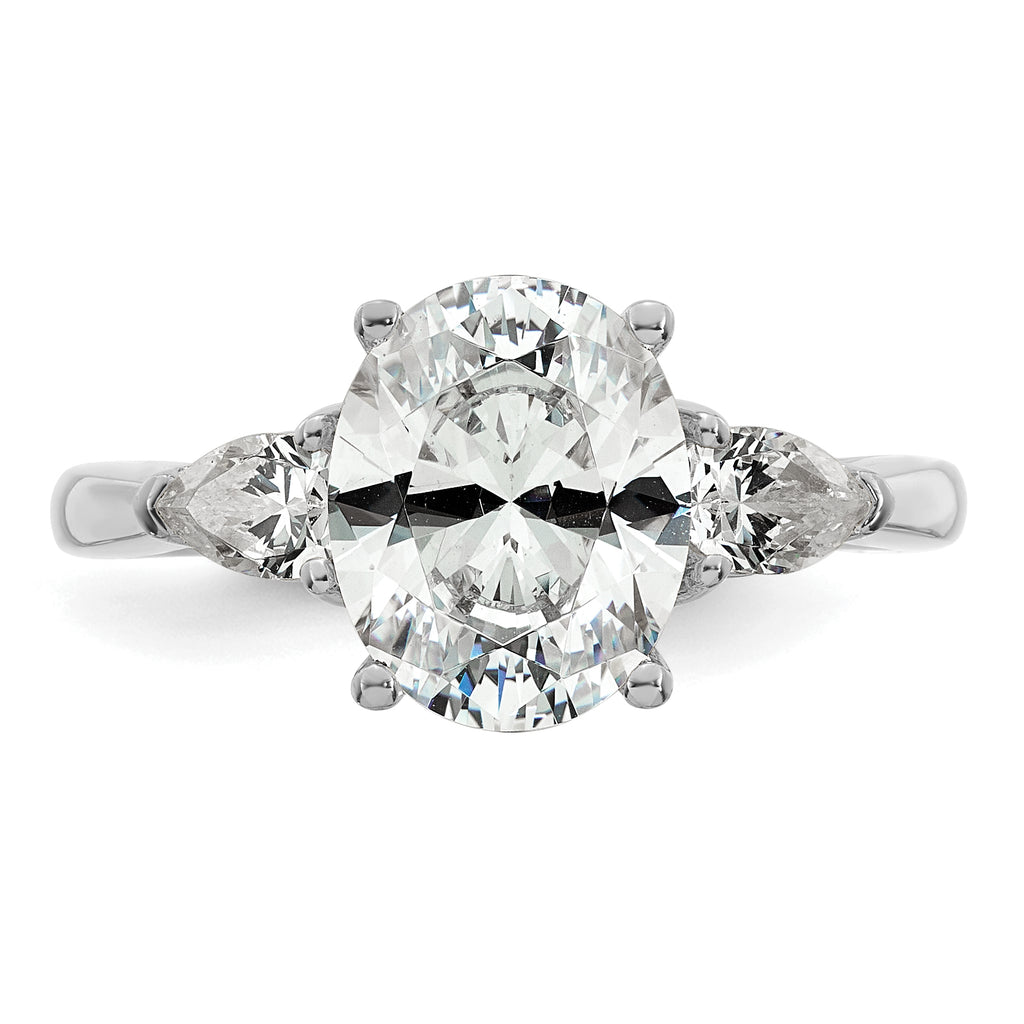 14k White Gold 2 1/2 carat Certified Lab Grown Diamond VS+ F+ Oval and Pear Complete Three Stone Engagement Ring