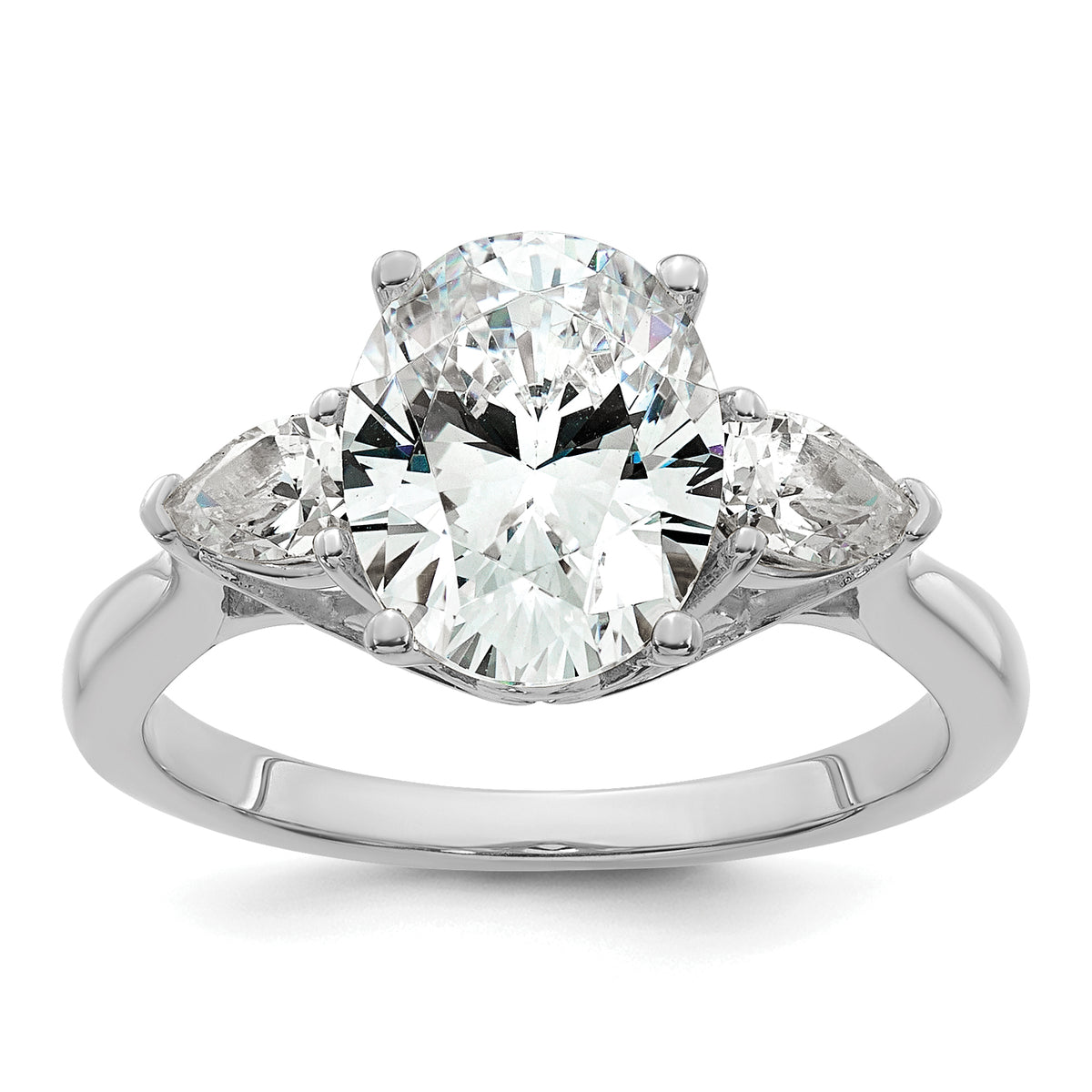 14k White Gold 2 1/2 carat Certified Lab Grown Diamond VS+ F+ Oval and Pear Complete Three Stone Engagement Ring