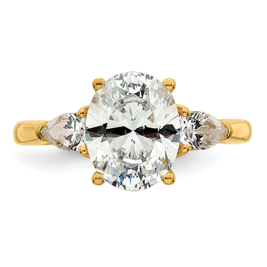 14k 2 1/2 carat Certified Lab Grown Diamond VS+ F+ Oval and Pear Complete Three Stone Engagement Ring