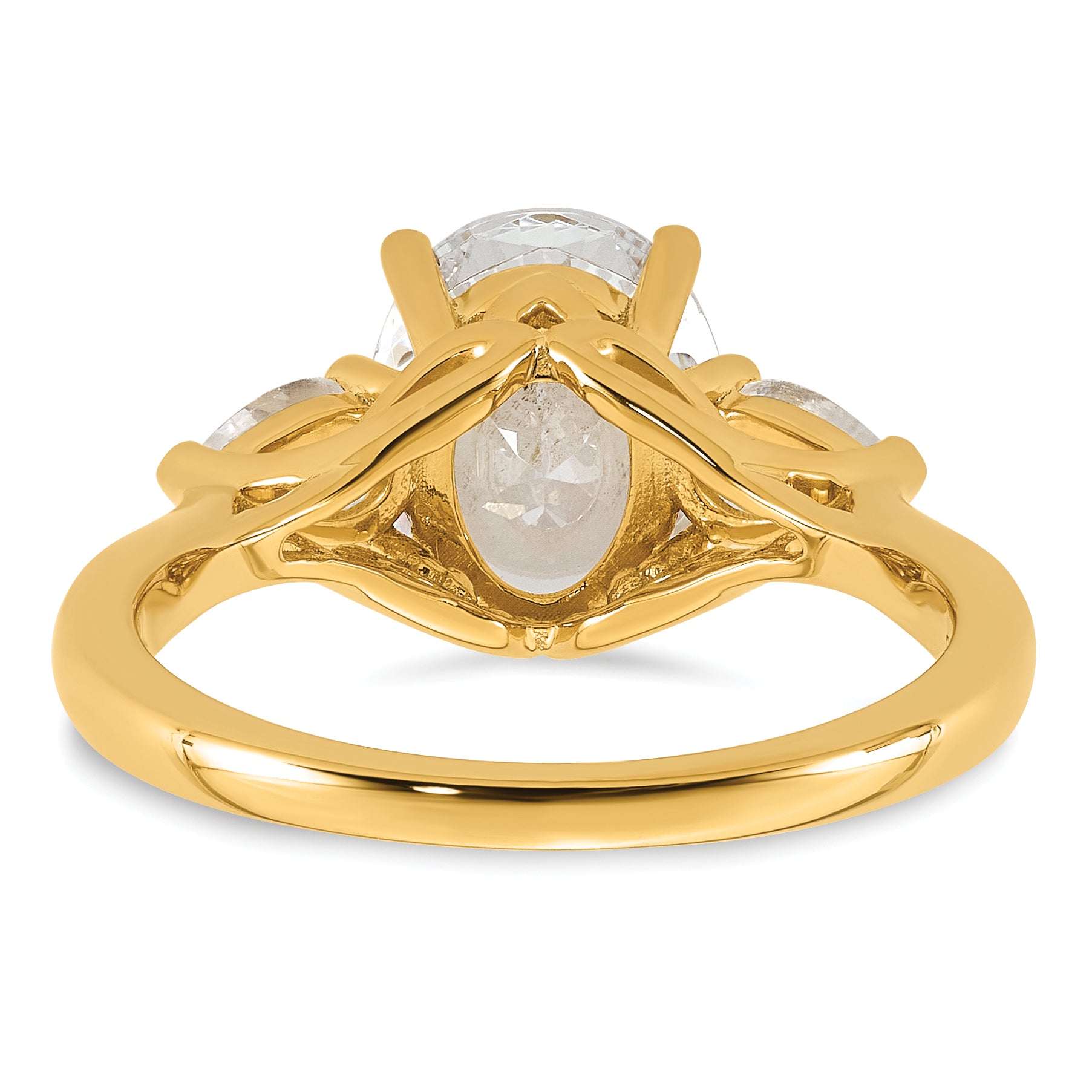 14k 2 1/2 carat Certified Lab Grown Diamond VS+ F+ Oval and Pear Complete Three Stone Engagement Ring