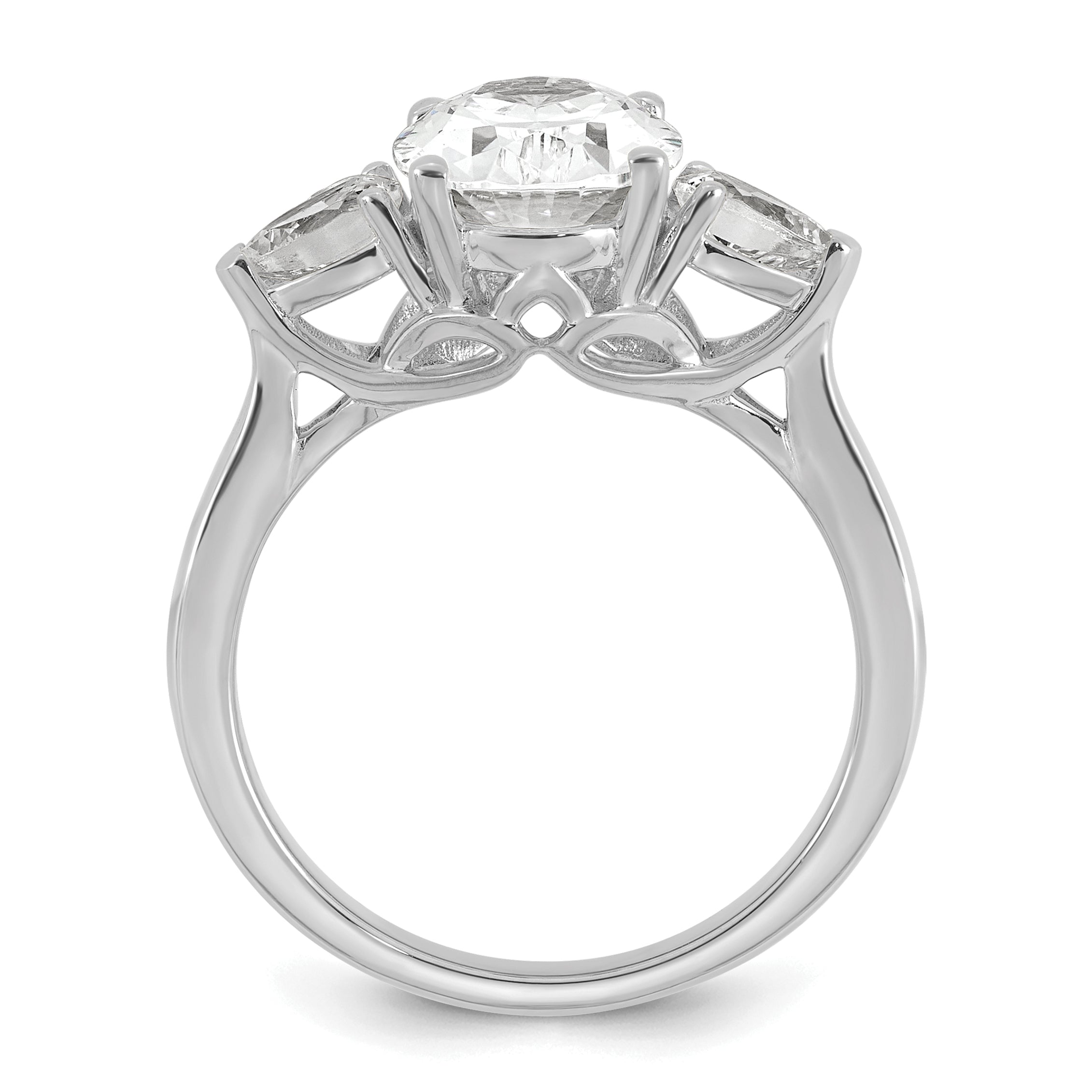 14k White Gold 3 carat Lab Grown Diamond VS+ F+ Oval and Pear Complete Three Stone Engagement Ring