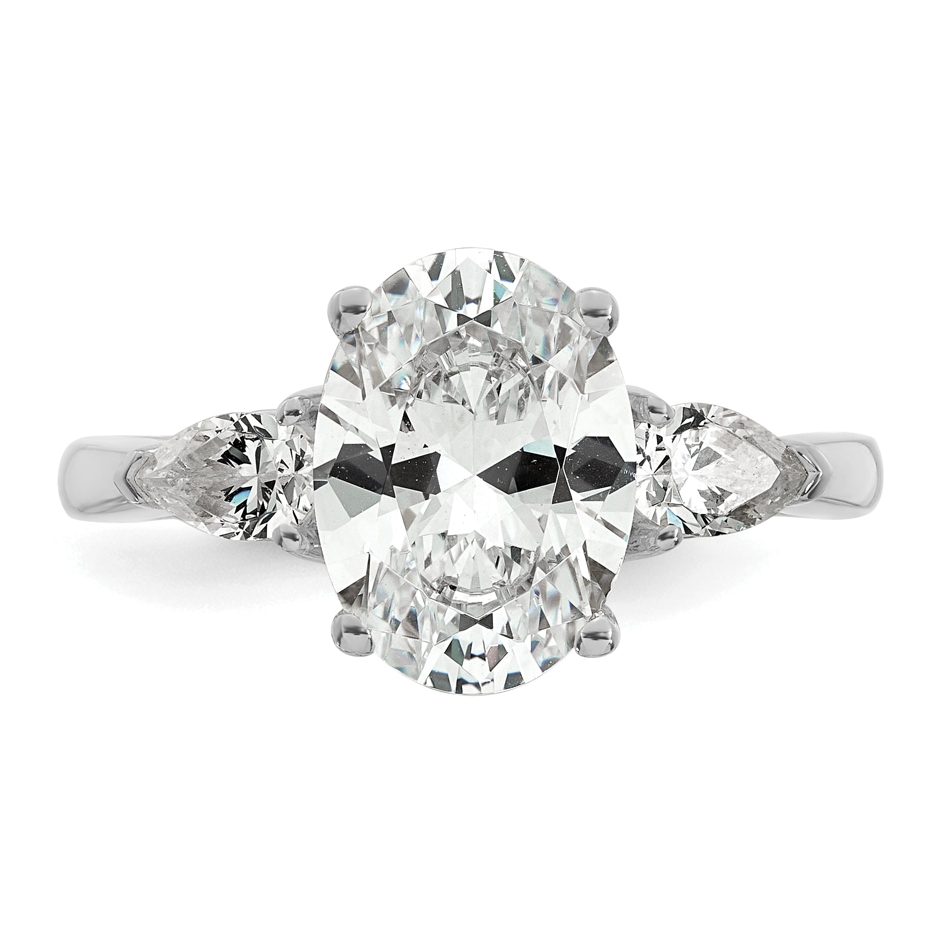 14k White Gold 3 carat Lab Grown Diamond VS+ F+ Oval and Pear Complete Three Stone Engagement Ring