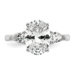 14k White Gold 3 carat Lab Grown Diamond VS+ F+ Oval and Pear Complete Three Stone Engagement Ring