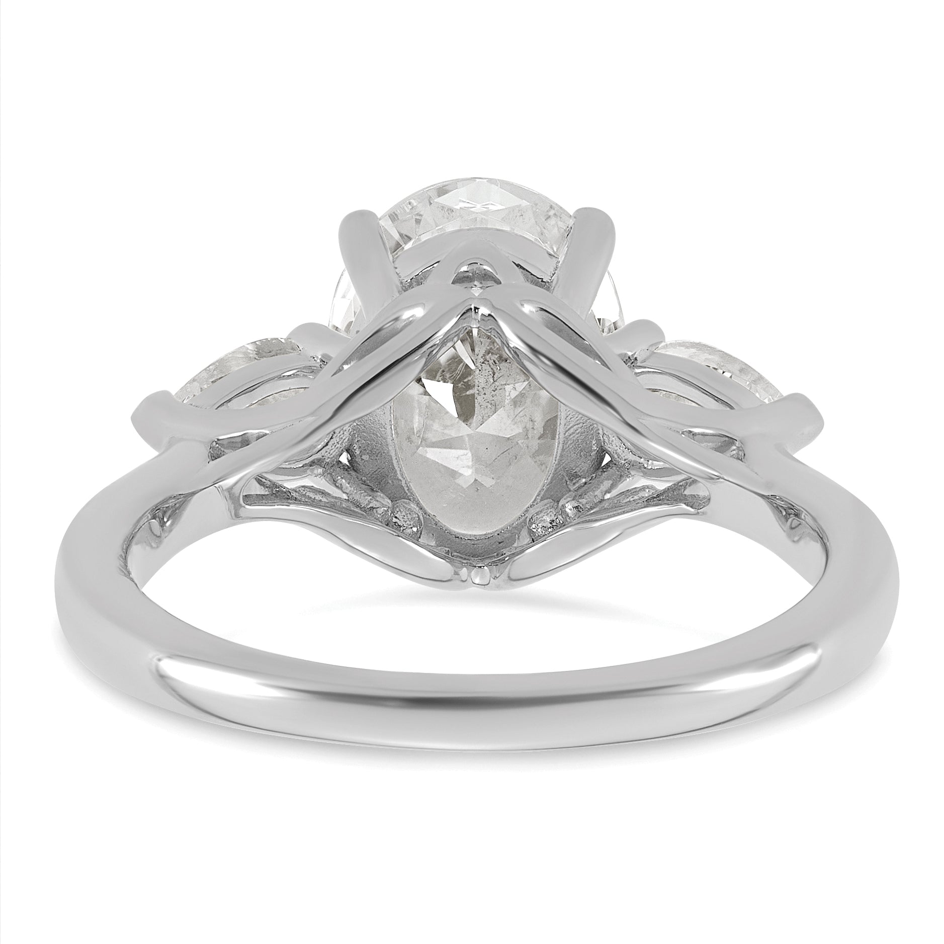 14k White Gold 3 carat Lab Grown Diamond VS+ F+ Oval and Pear Complete Three Stone Engagement Ring