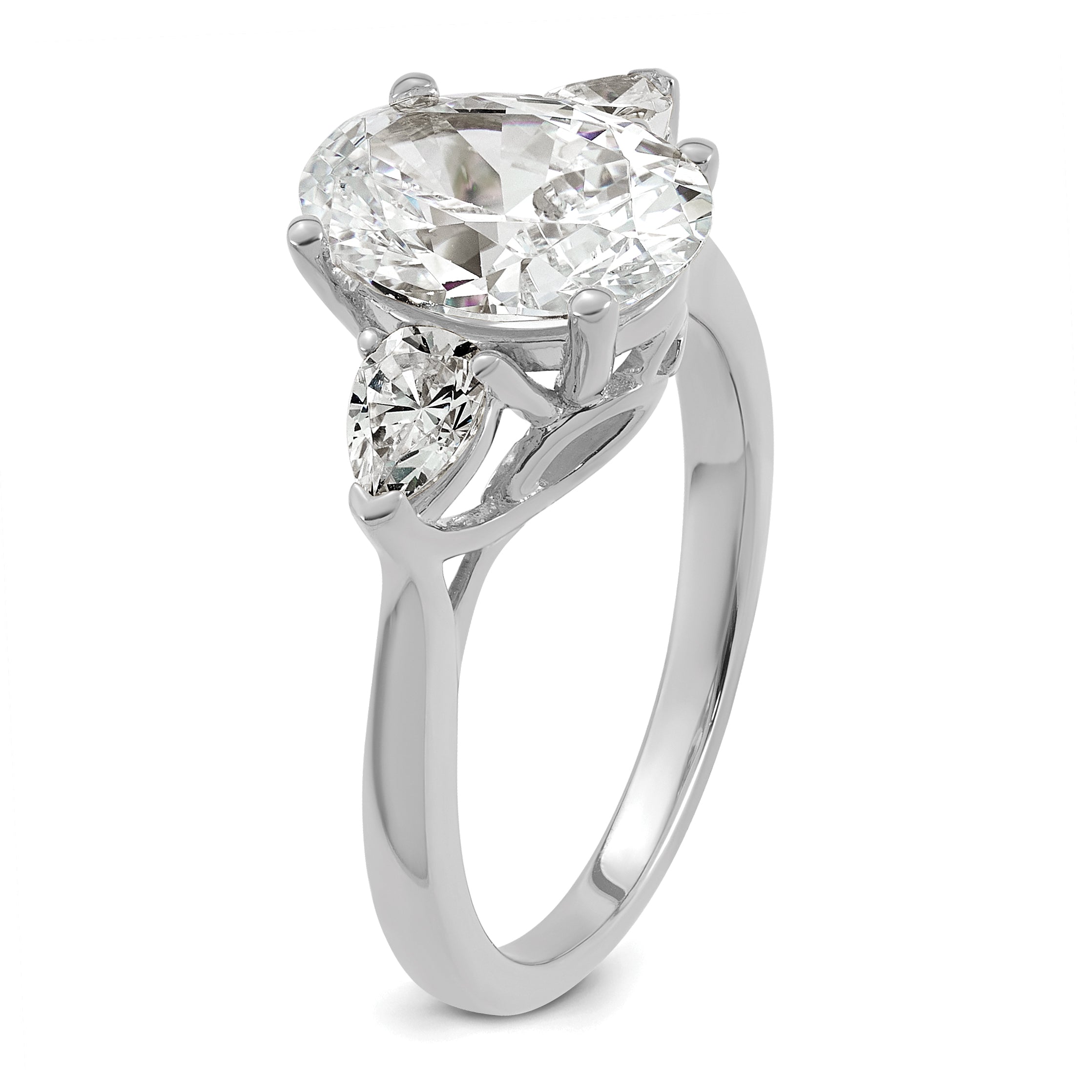 14k White Gold 3 carat Lab Grown Diamond VS+ F+ Oval and Pear Complete Three Stone Engagement Ring