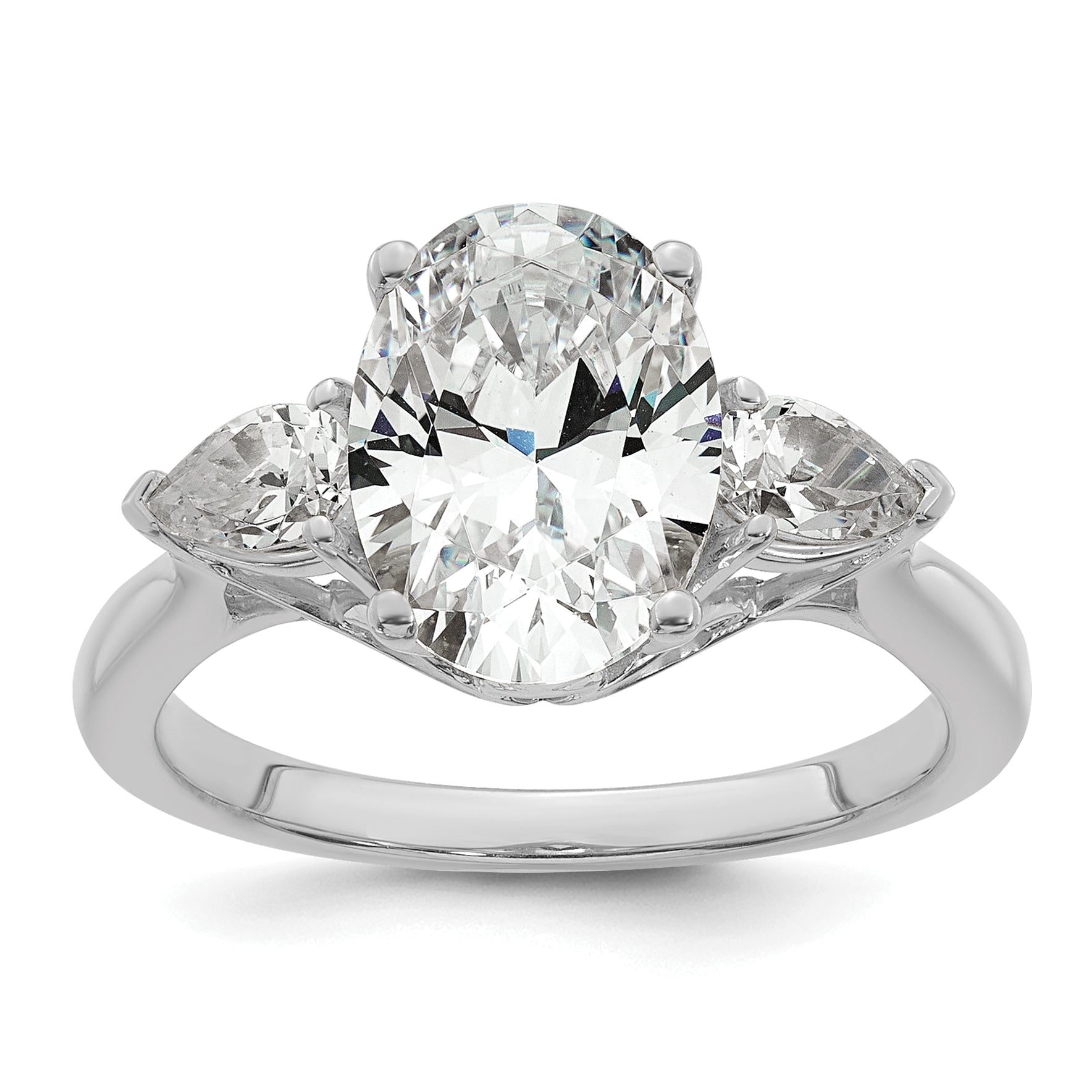 14k White Gold 3 carat Lab Grown Diamond VS+ F+ Oval and Pear Complete Three Stone Engagement Ring