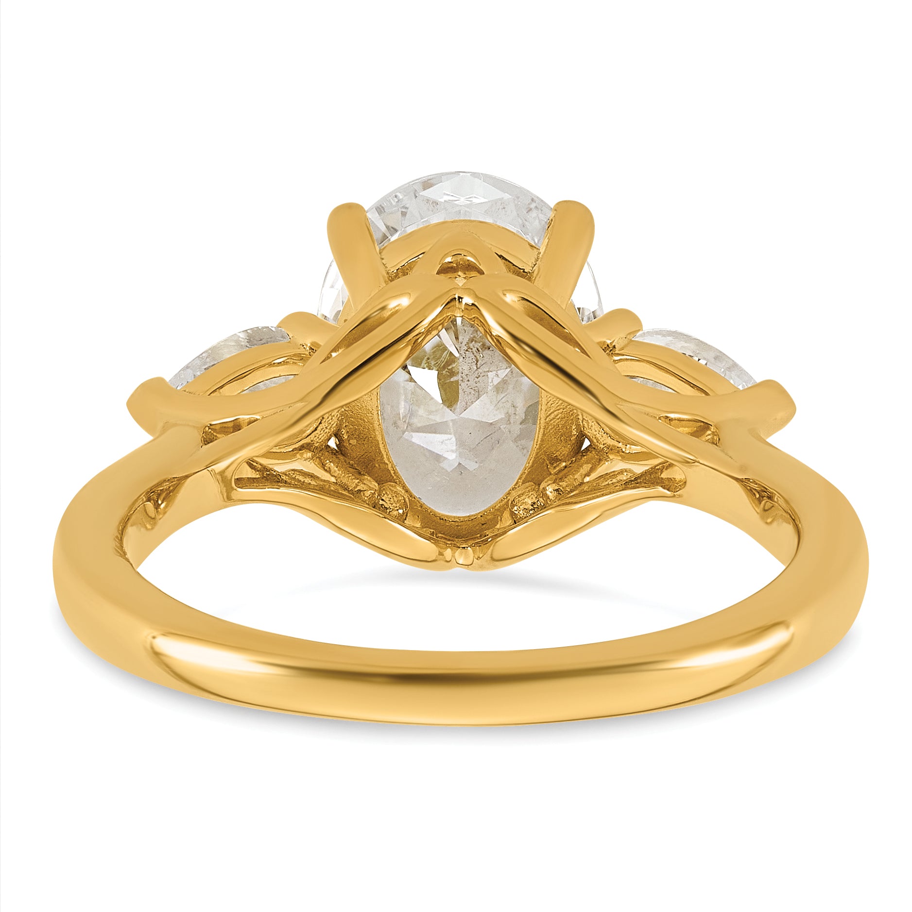 14k 3 carat Lab Grown Diamond VS+ F+ Oval and Pear Complete Three Stone Engagement Ring