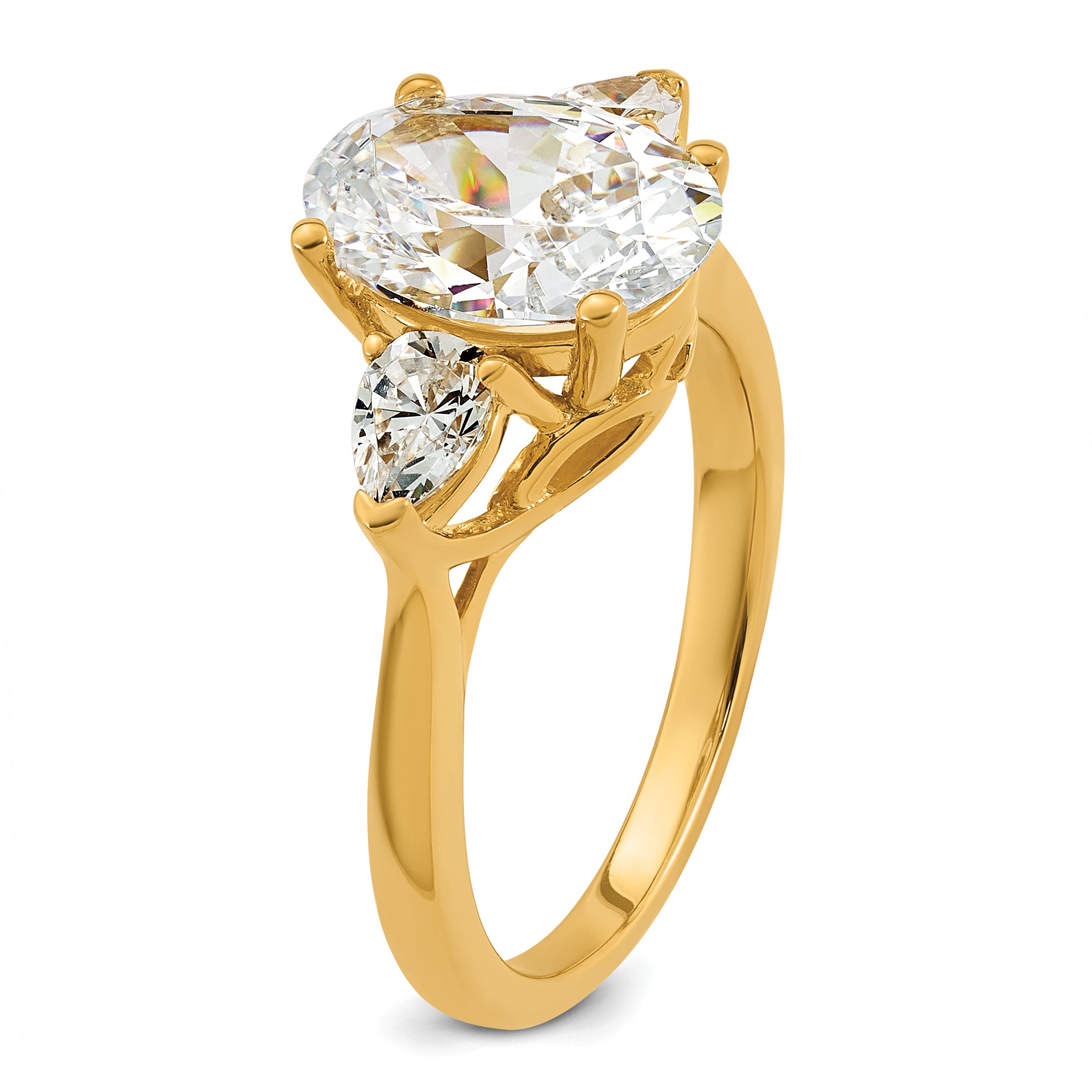 14k 3 carat Lab Grown Diamond VS+ F+ Oval and Pear Complete Three Stone Engagement Ring