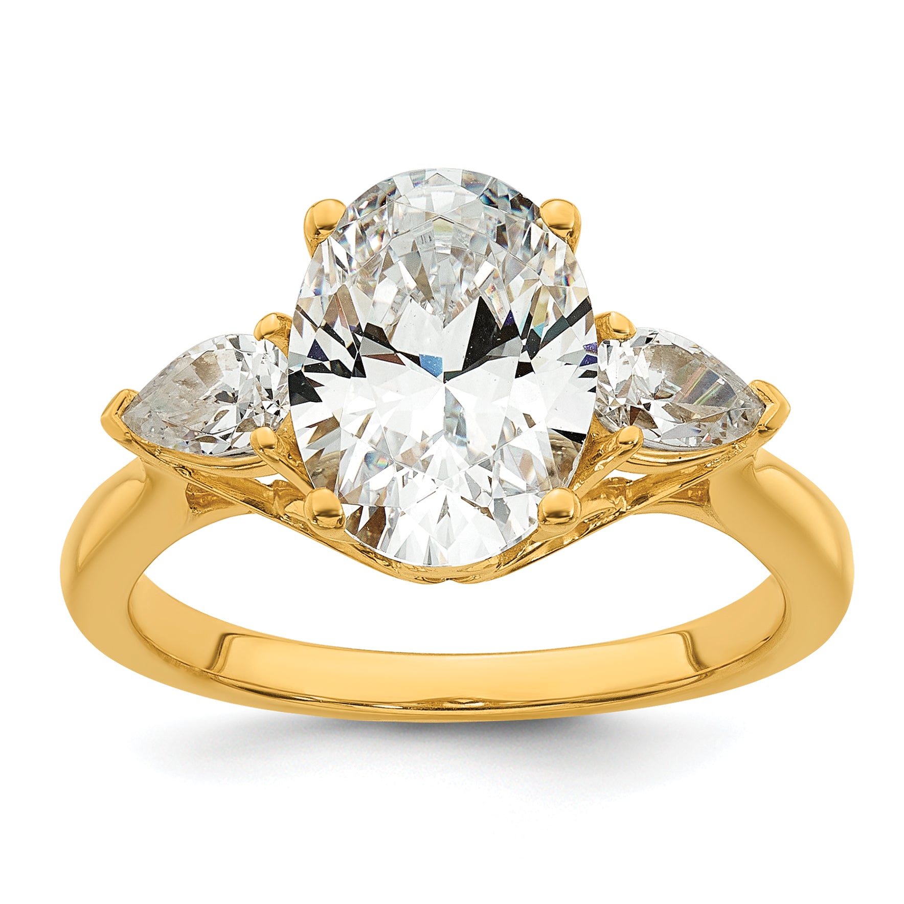 14k 3 carat Lab Grown Diamond VS+ F+ Oval and Pear Complete Three Stone Engagement Ring
