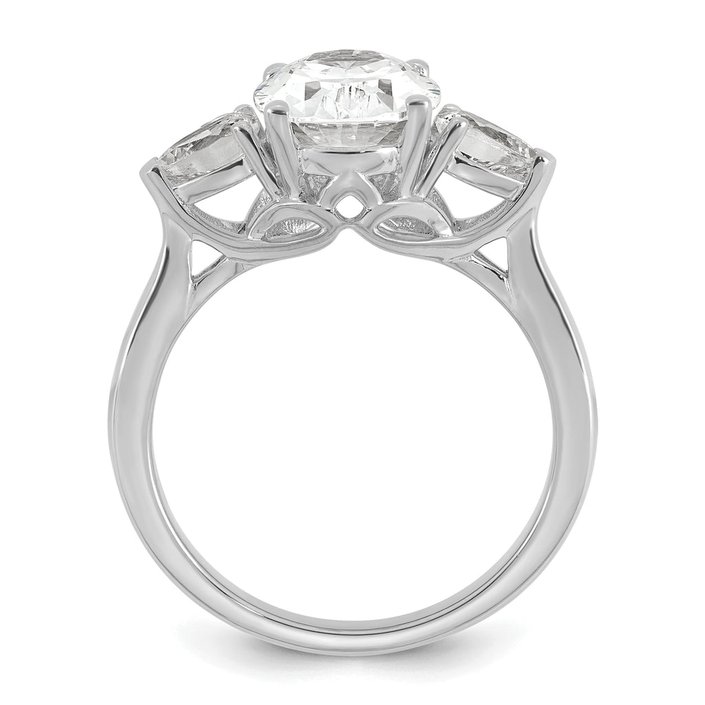 14k White Gold 3 carat Certified Lab Grown Diamond VS+ F+ Oval and Pear Complete Three Stone Engagement Ring