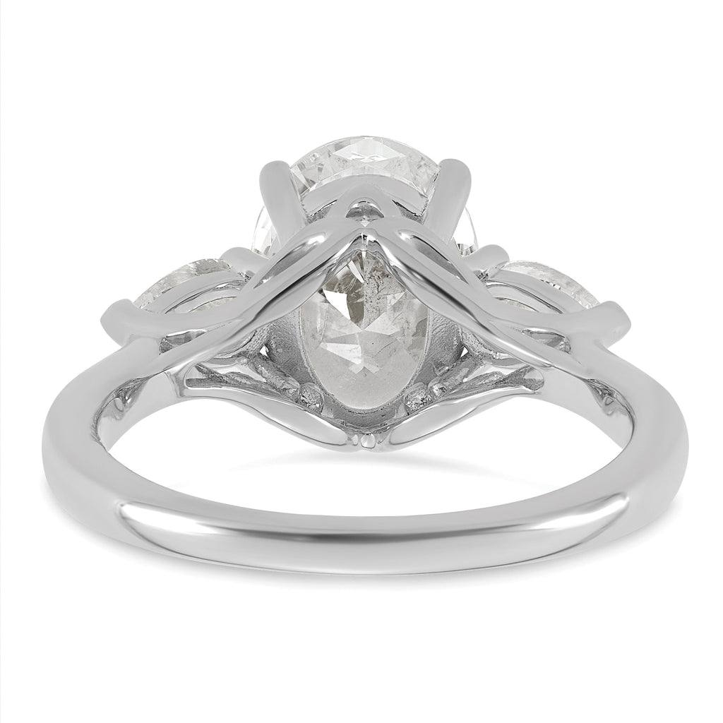 14k White Gold 3 carat Certified Lab Grown Diamond VS+ F+ Oval and Pear Complete Three Stone Engagement Ring