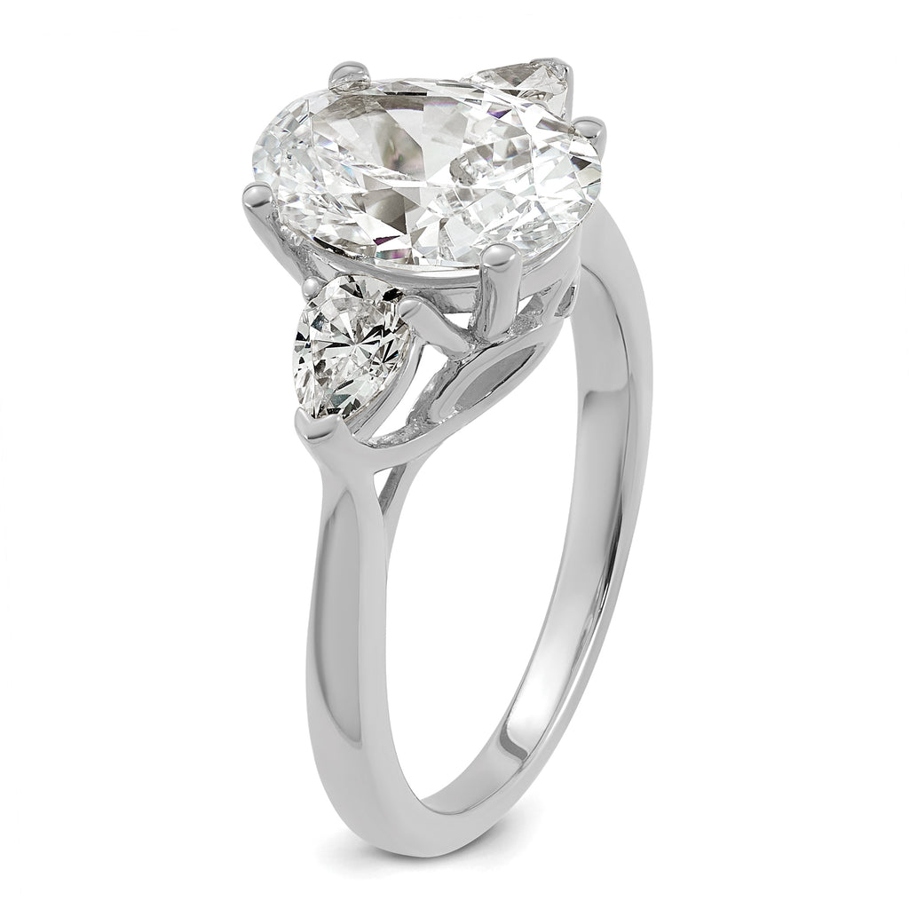 14k White Gold 3 carat Certified Lab Grown Diamond VS+ F+ Oval and Pear Complete Three Stone Engagement Ring