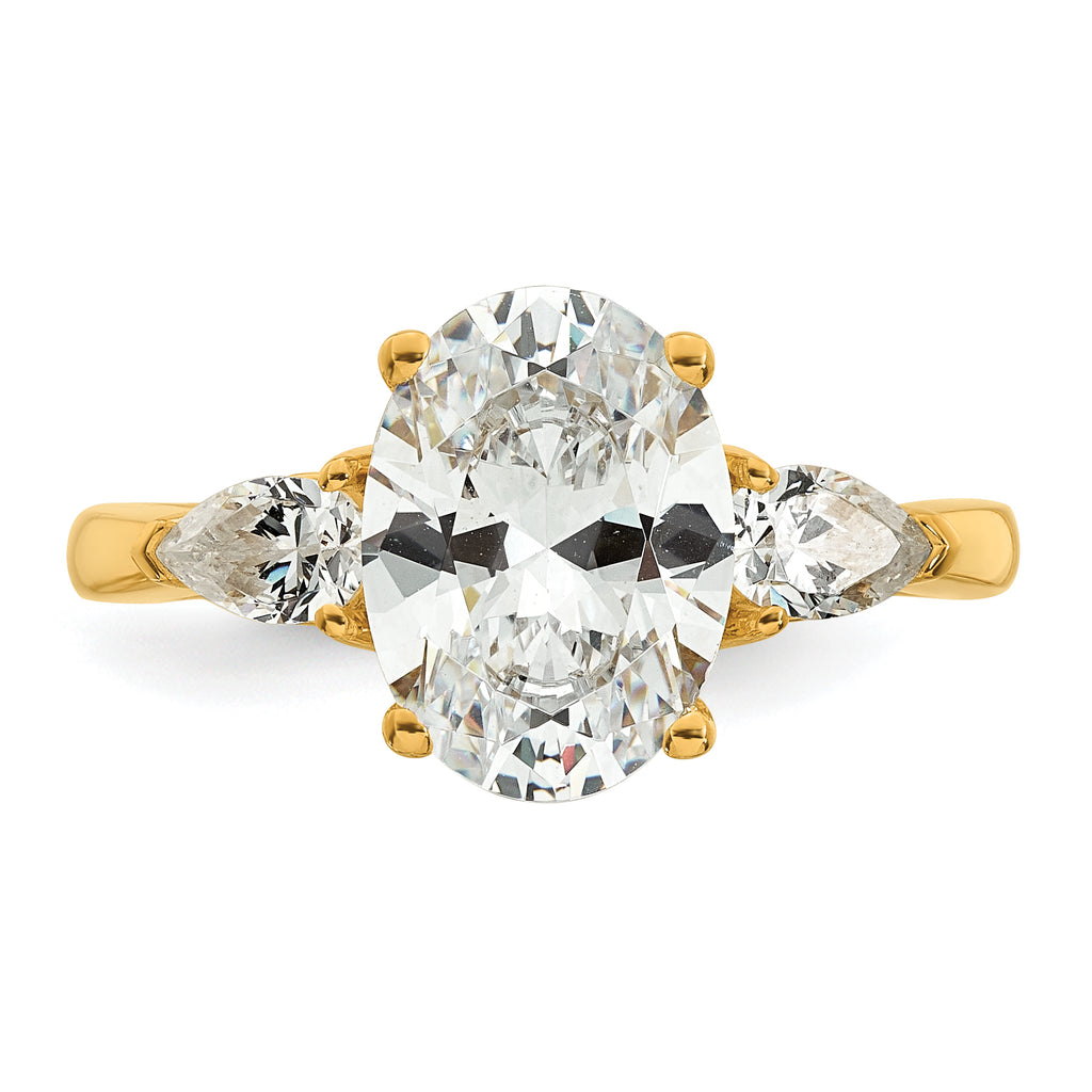 14k 3 carat Certified Lab Grown Diamond VS+ F+ Oval and Pear Complete Three Stone Engagement Ring