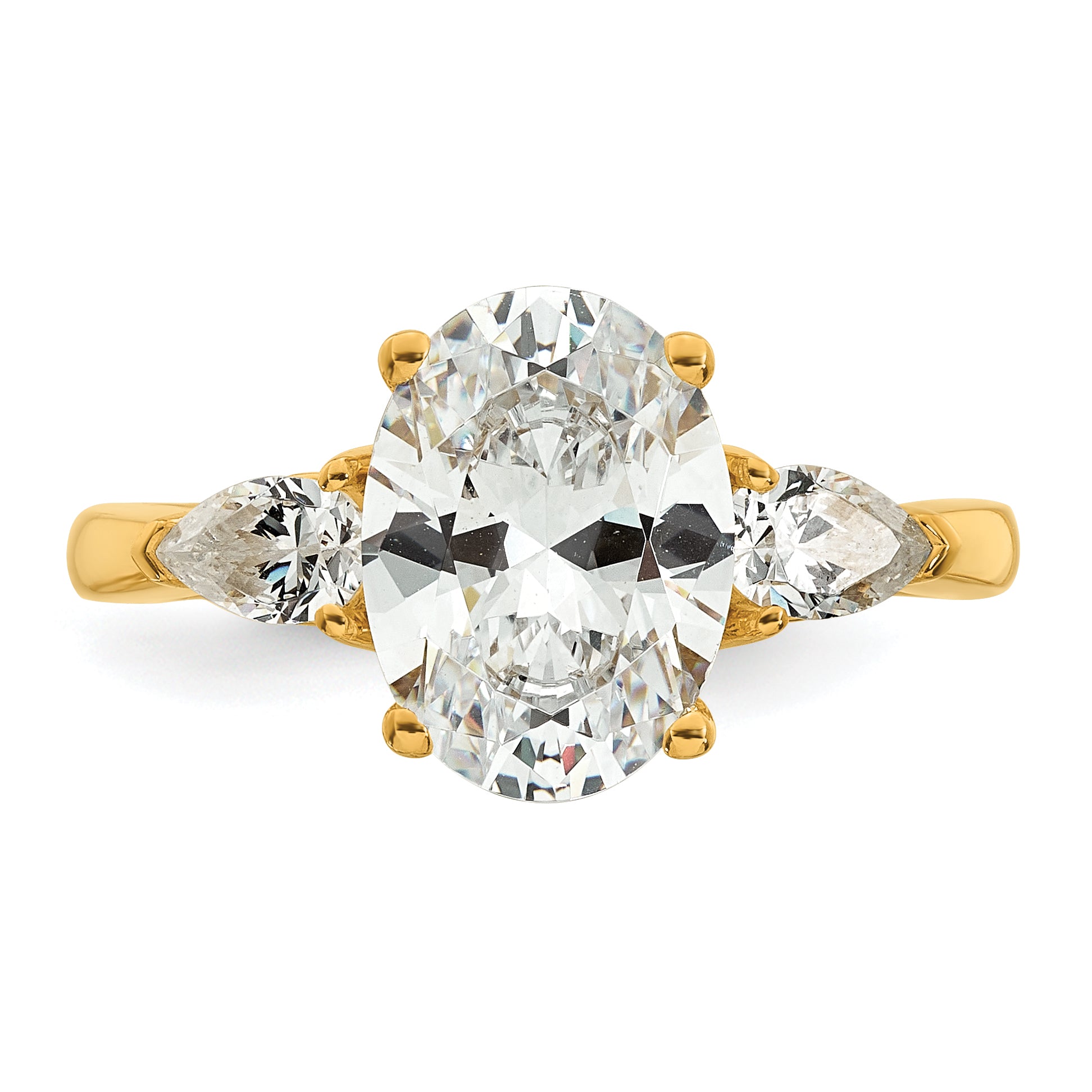 14k 3 carat Certified Lab Grown Diamond VS+ F+ Oval and Pear Complete Three Stone Engagement Ring