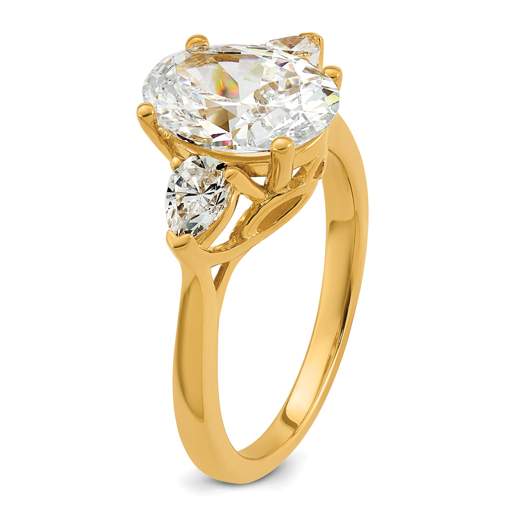 14k 3 carat Certified Lab Grown Diamond VS+ F+ Oval and Pear Complete Three Stone Engagement Ring