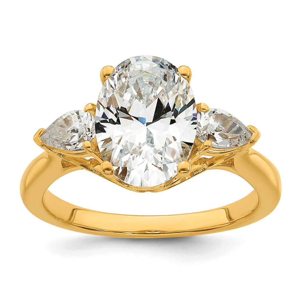 14k 3 carat Certified Lab Grown Diamond VS+ F+ Oval and Pear Complete Three Stone Engagement Ring
