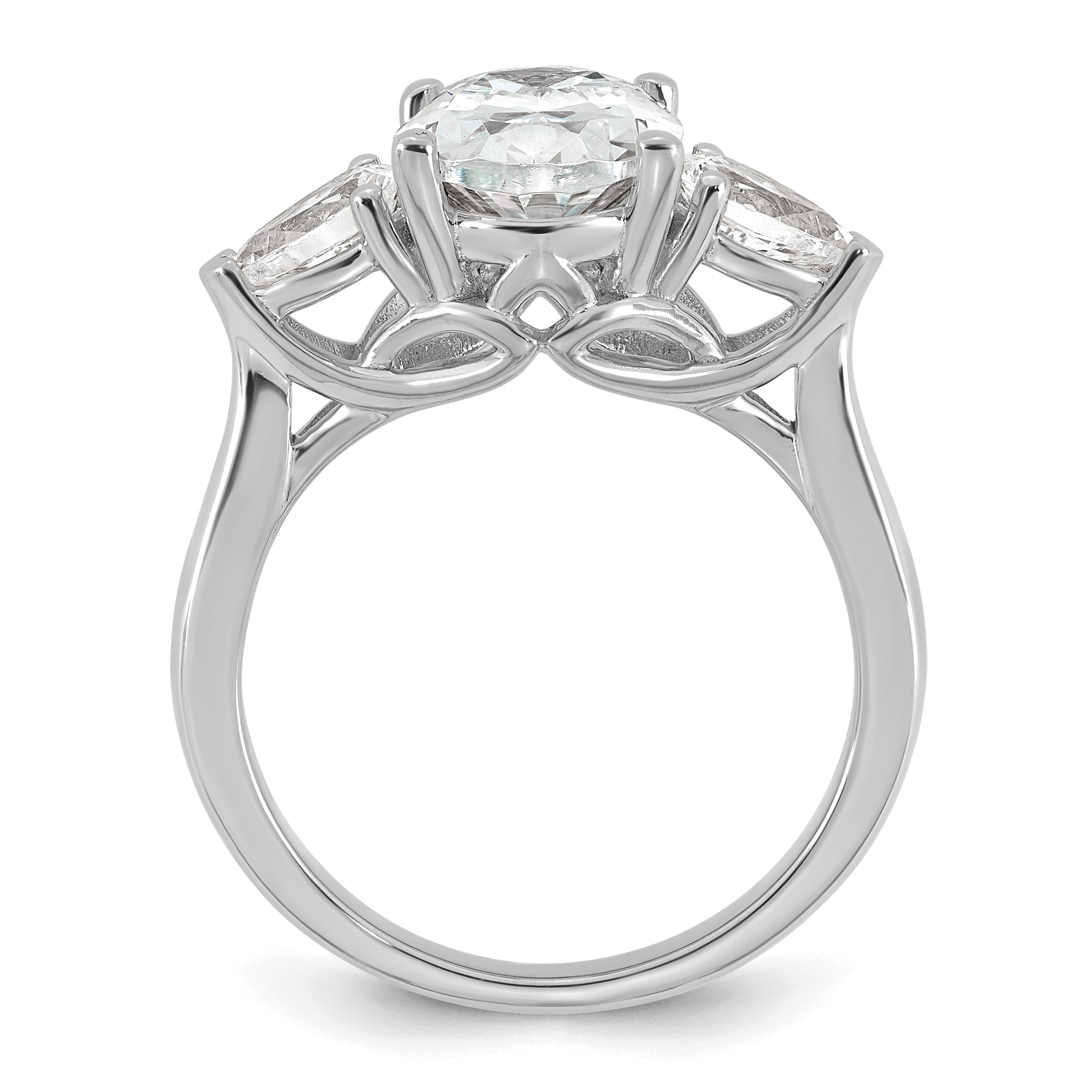 14k White Gold 3 5/8 carat Lab Grown Diamond VS+ F+ Oval and Pear Complete Three Stone Engagement Ring